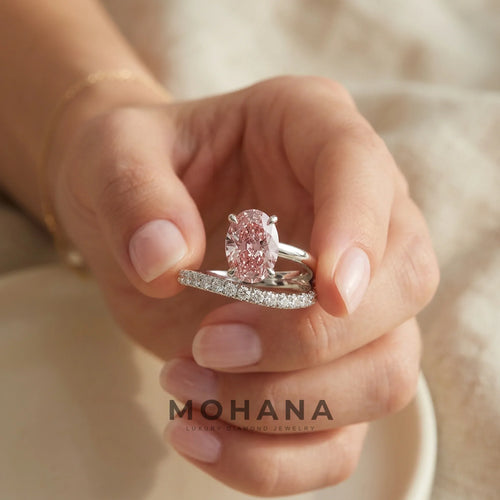 1.5 Carat Pink Oval Cut Lab Diamond Bypass Ring – Pavé Wrap Design