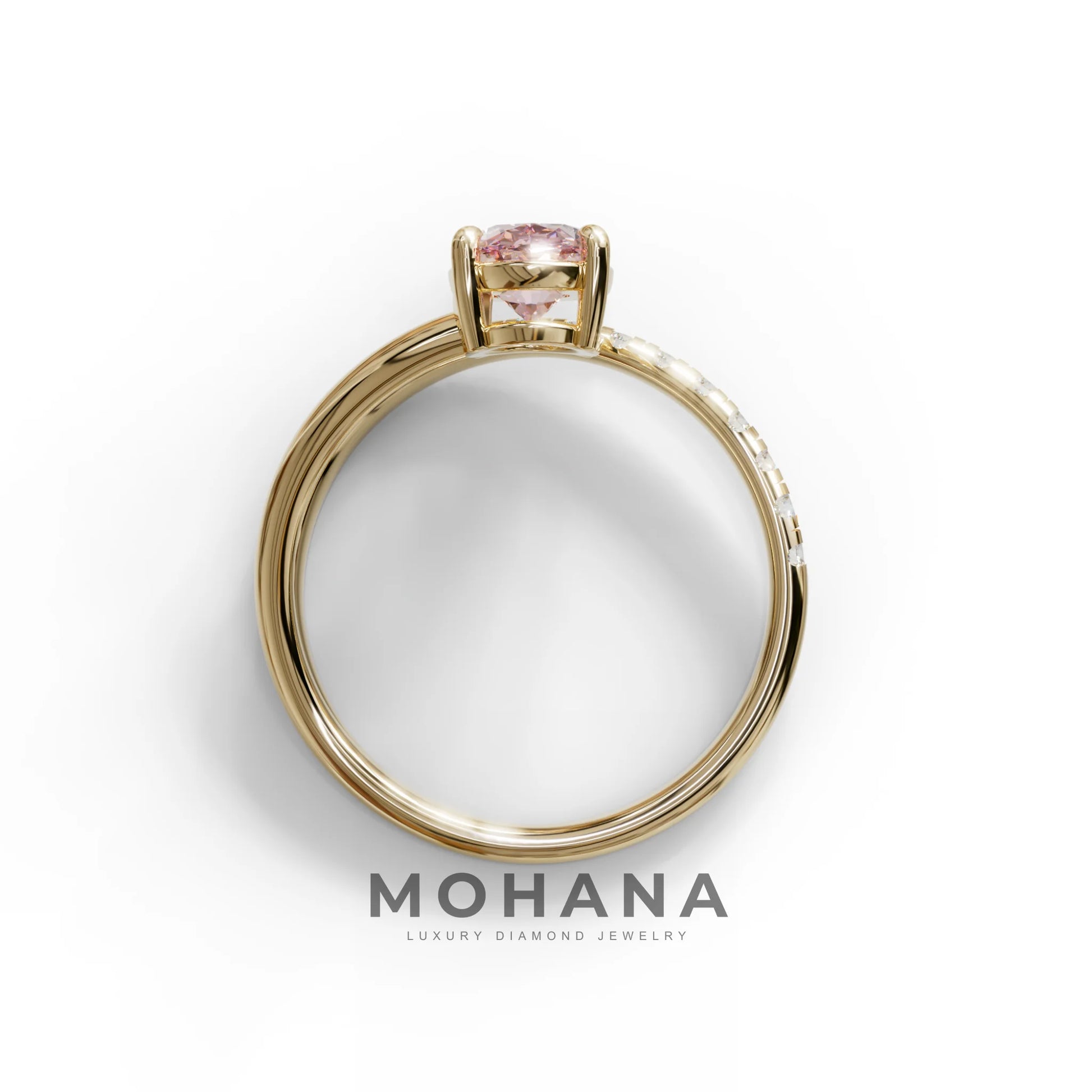 1.5 Carat S-Curve Pink Oval Diamond Pave-set Diamond Ring - Bypass