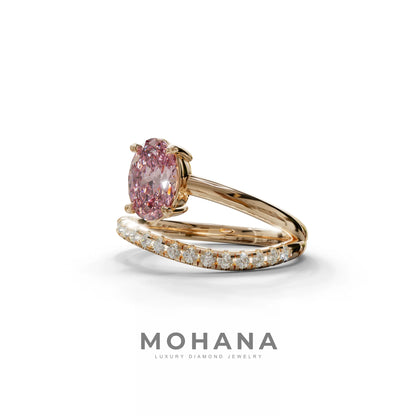 1.5 Carat S-Curve Pink Oval Diamond Pave-set Diamond Ring - Bypass
