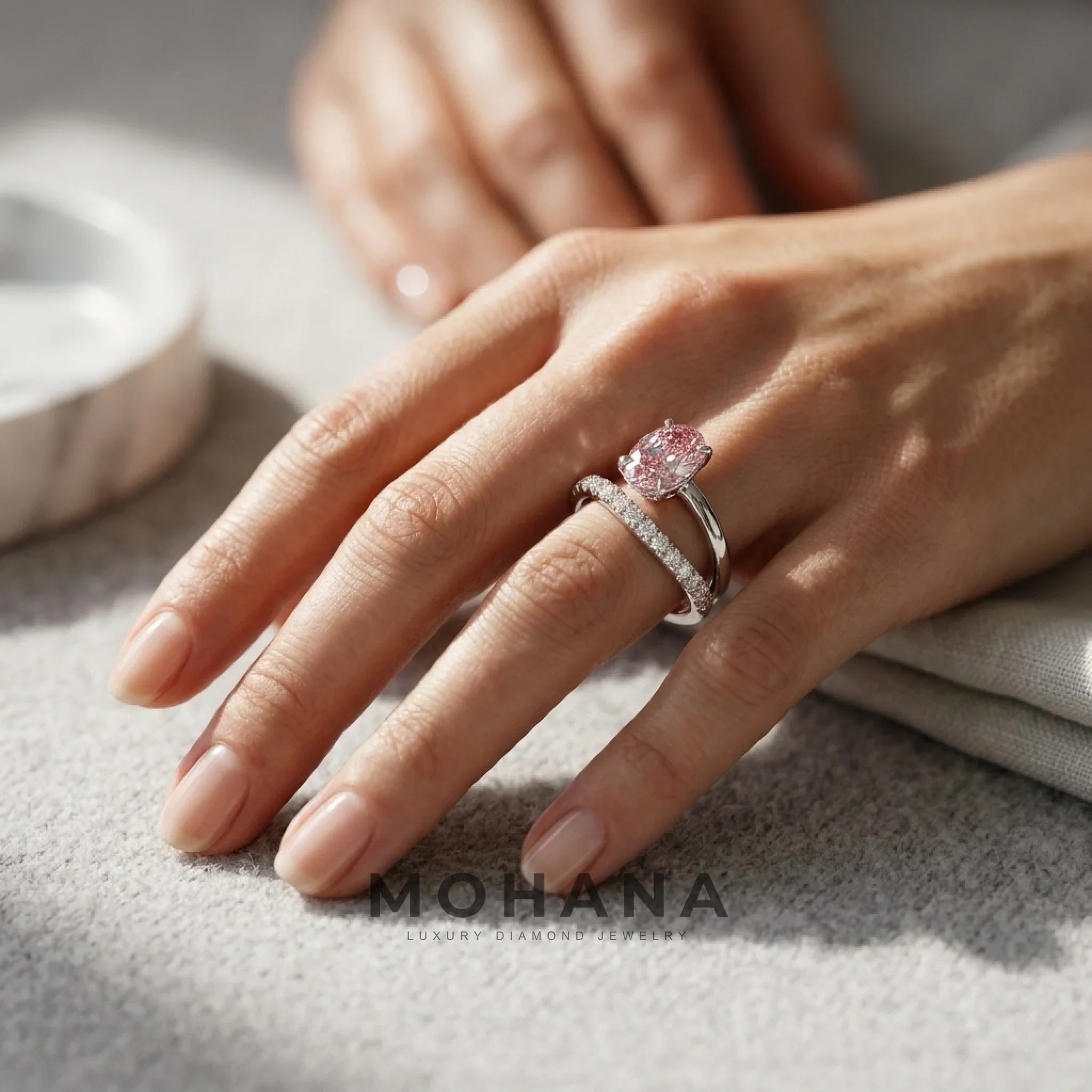 1.5 Carat Pink Oval Cut Lab Diamond Bypass Ring – Pavé Wrap Design