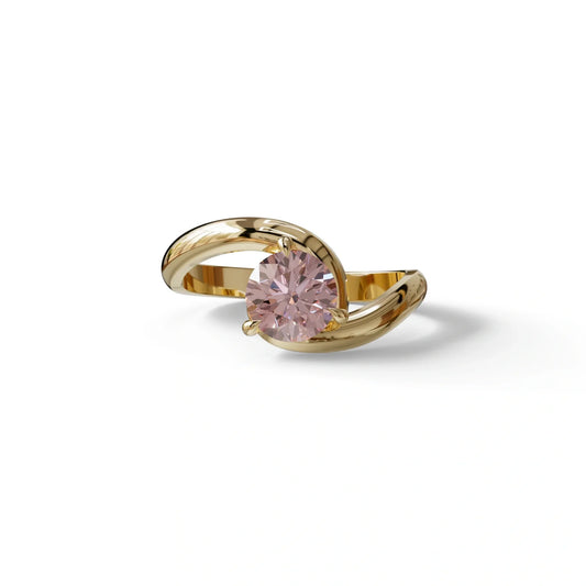 1.5 Carat Pink Round Cut Solitaire Lab Diamond Ring - Tauras - 10K Solid Gold / Yellow Gold