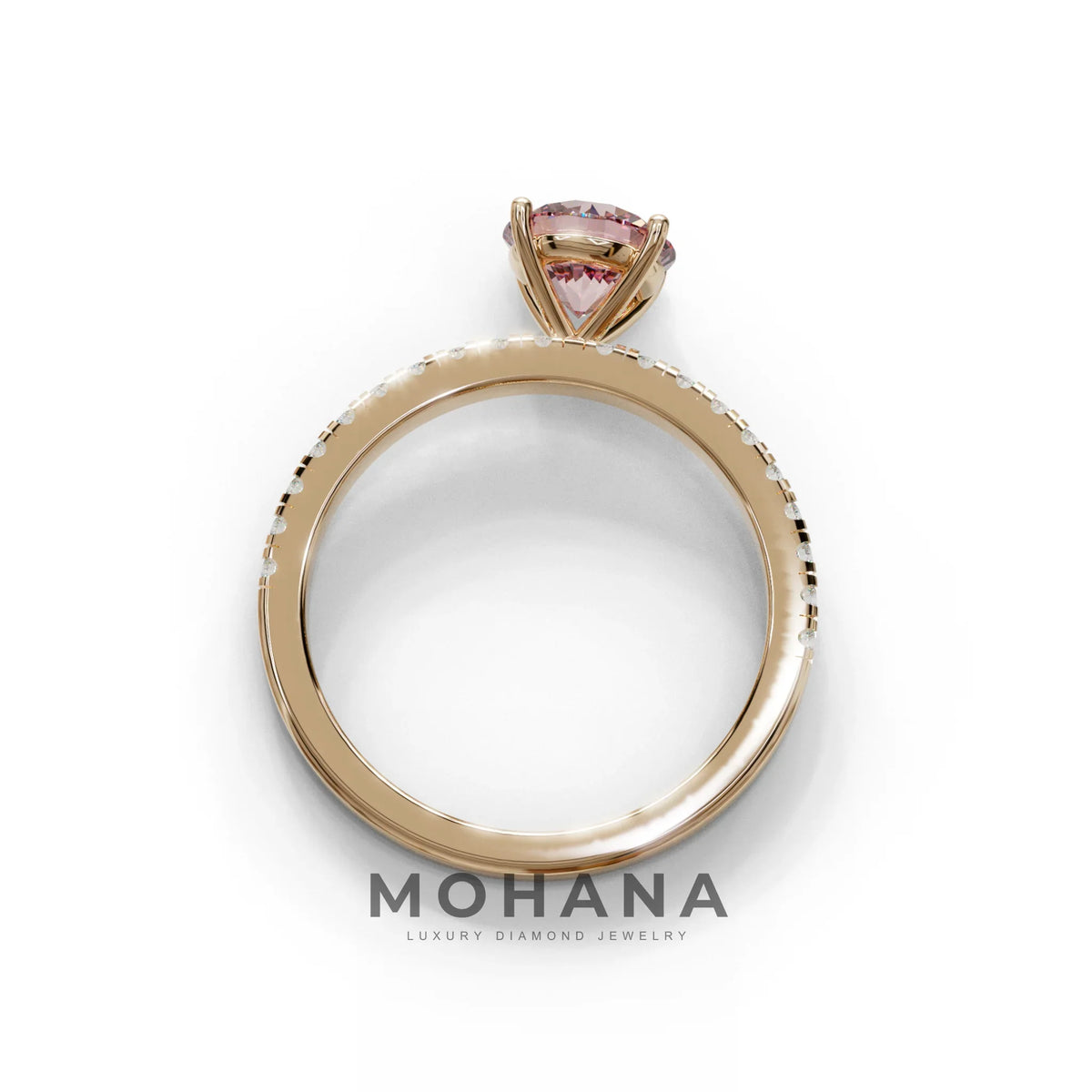 1.5 Carat Pink Round Lab Diamond Ring - Classic Pave Set Ring