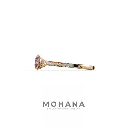 1.5 Carat Pink Round Lab Diamond Ring - Classic Pave Set Ring