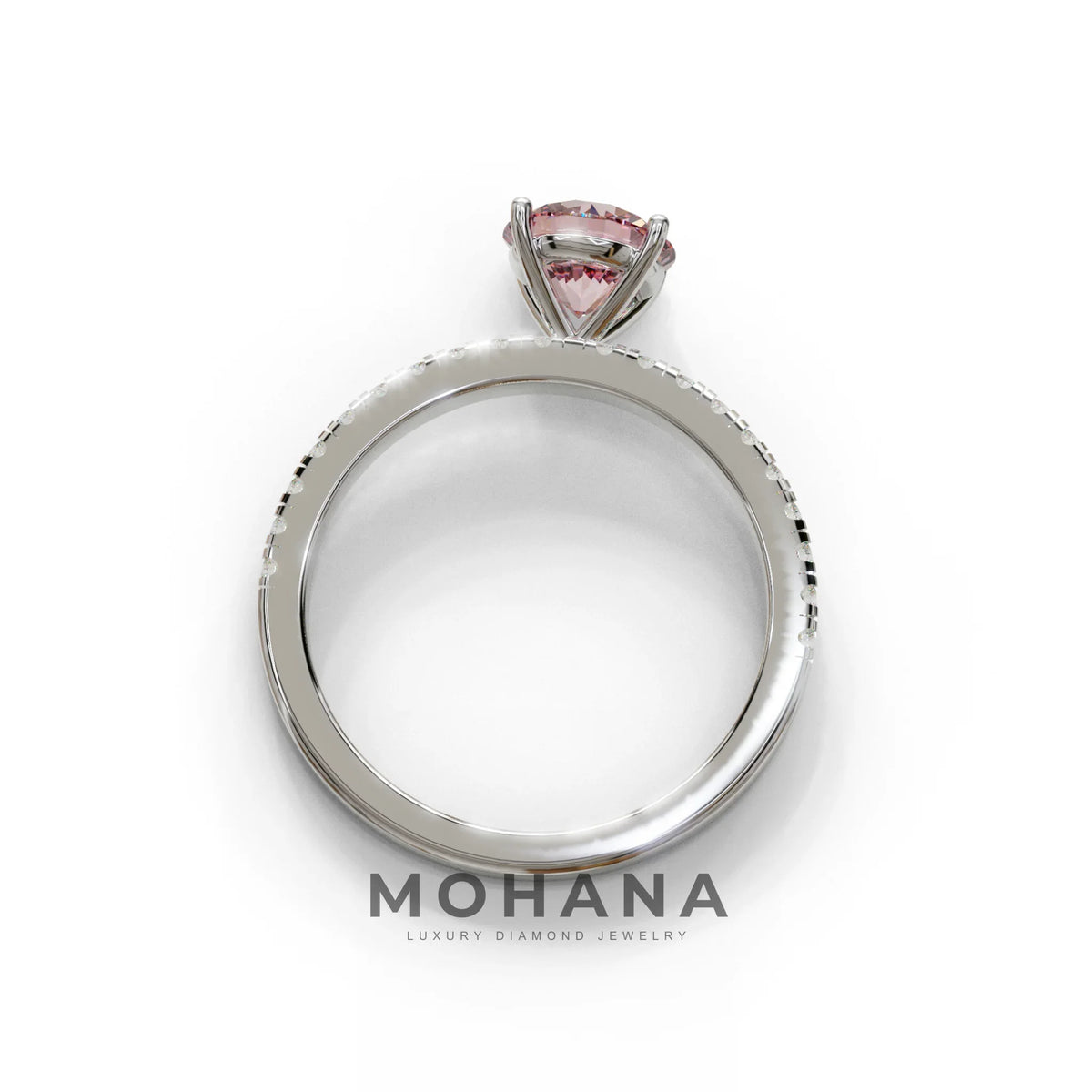 1.5 Carat Pink Round Lab Diamond Ring - Classic Pave Set Ring