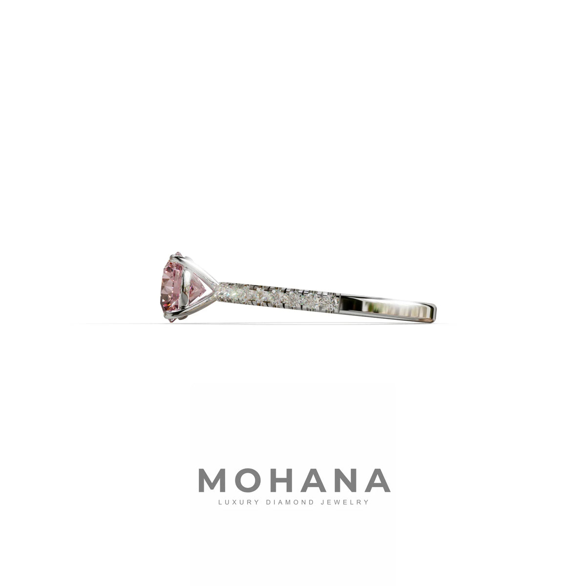 1.5 Carat Pink Round Lab Diamond Ring - Classic Pave Set Ring
