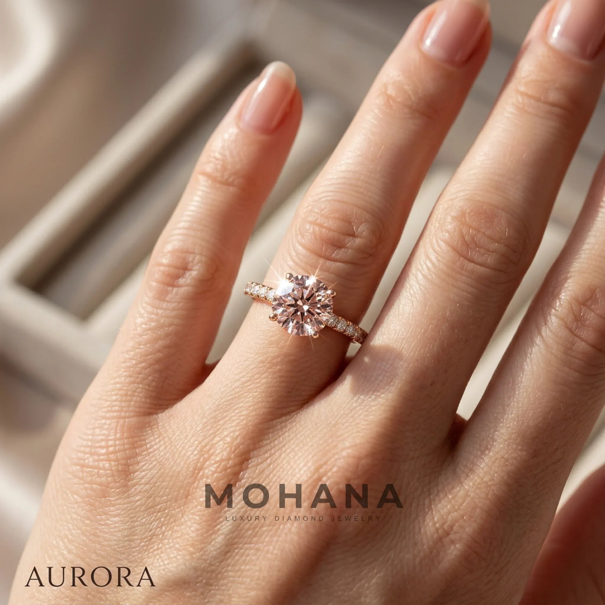 1.5 Carat Pink Round Lab Grown Diamond Engagement Ring Classic Pave Set