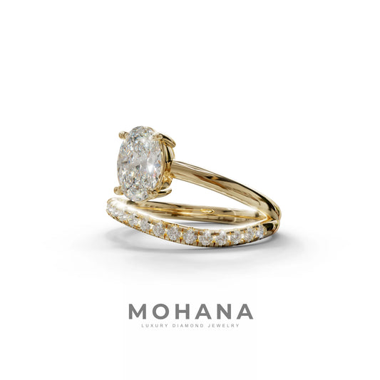1.5 Carat S-Curve Oval Diamond Pave-set Diamond Ring - Bypass