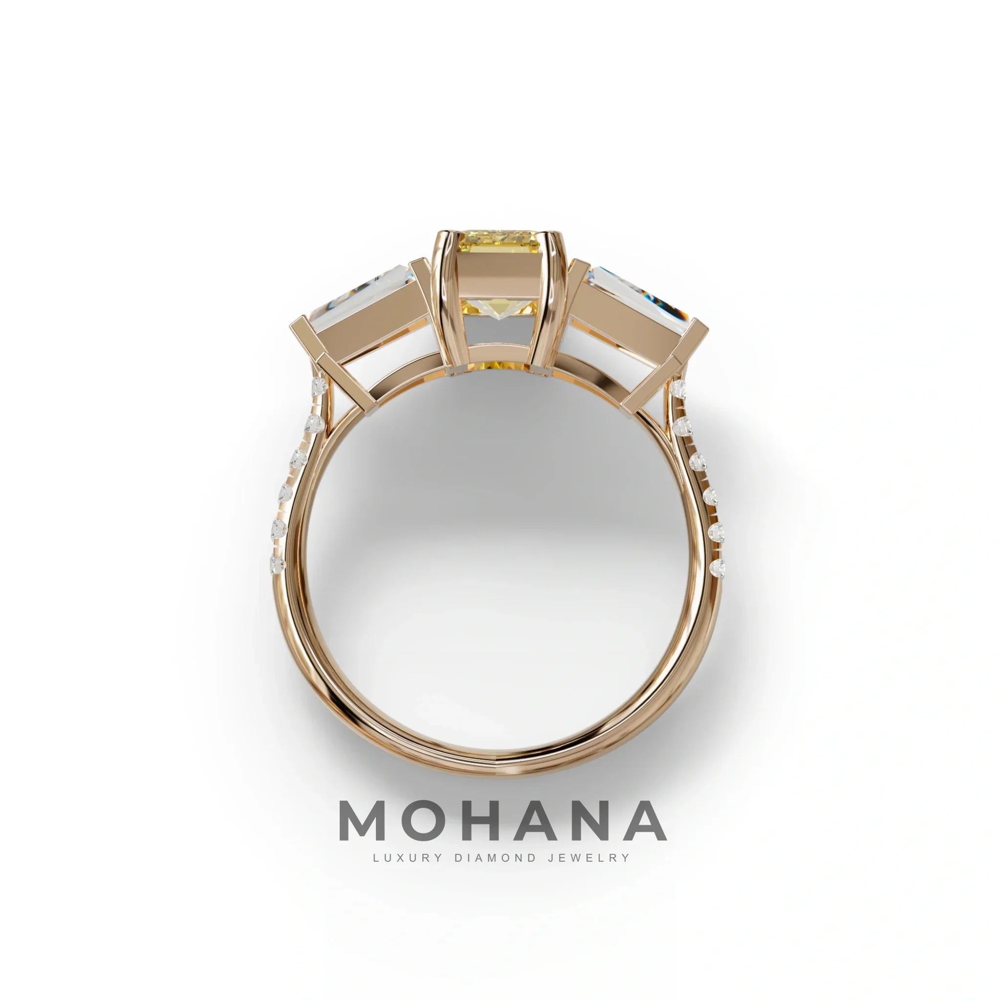 1.50 Carat Yellow Emerald with Tapered Cut Lab Grown Diamond Ring - Libra