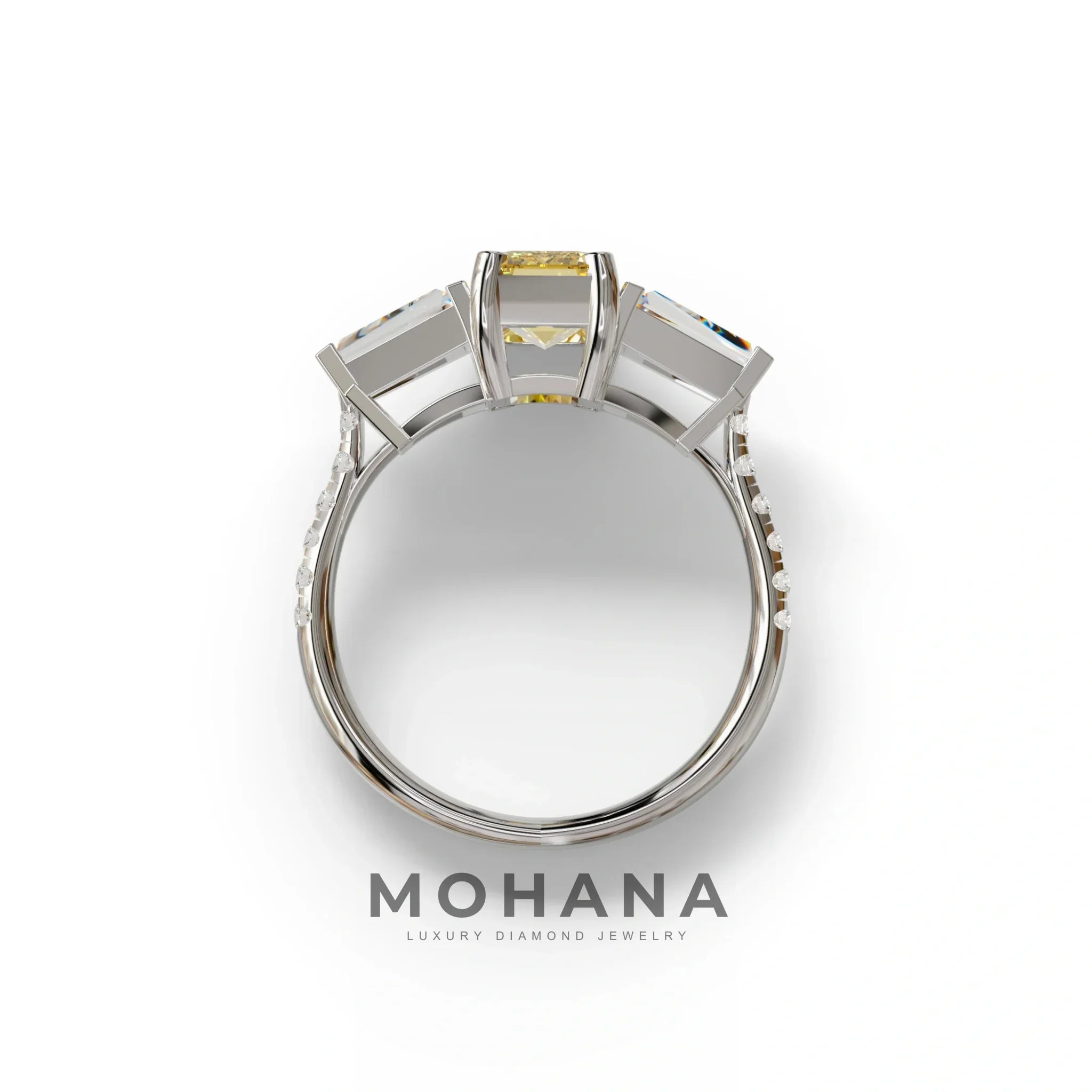 1.50 Carat Yellow Emerald with Tapered Cut Lab Grown Diamond Ring - Libra
