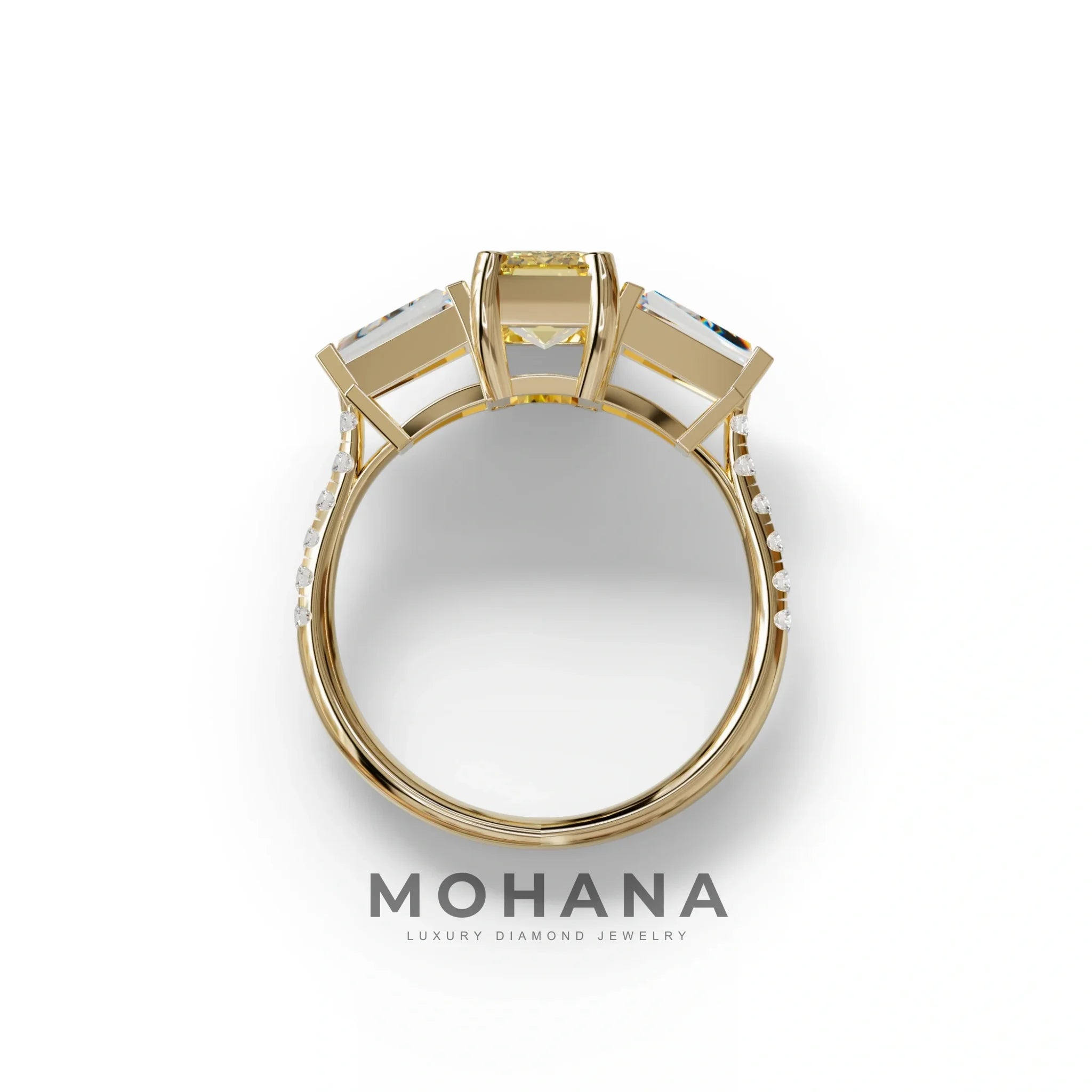 1.50 Carat Yellow Emerald with Tapered Cut Lab Grown Diamond Ring - Libra