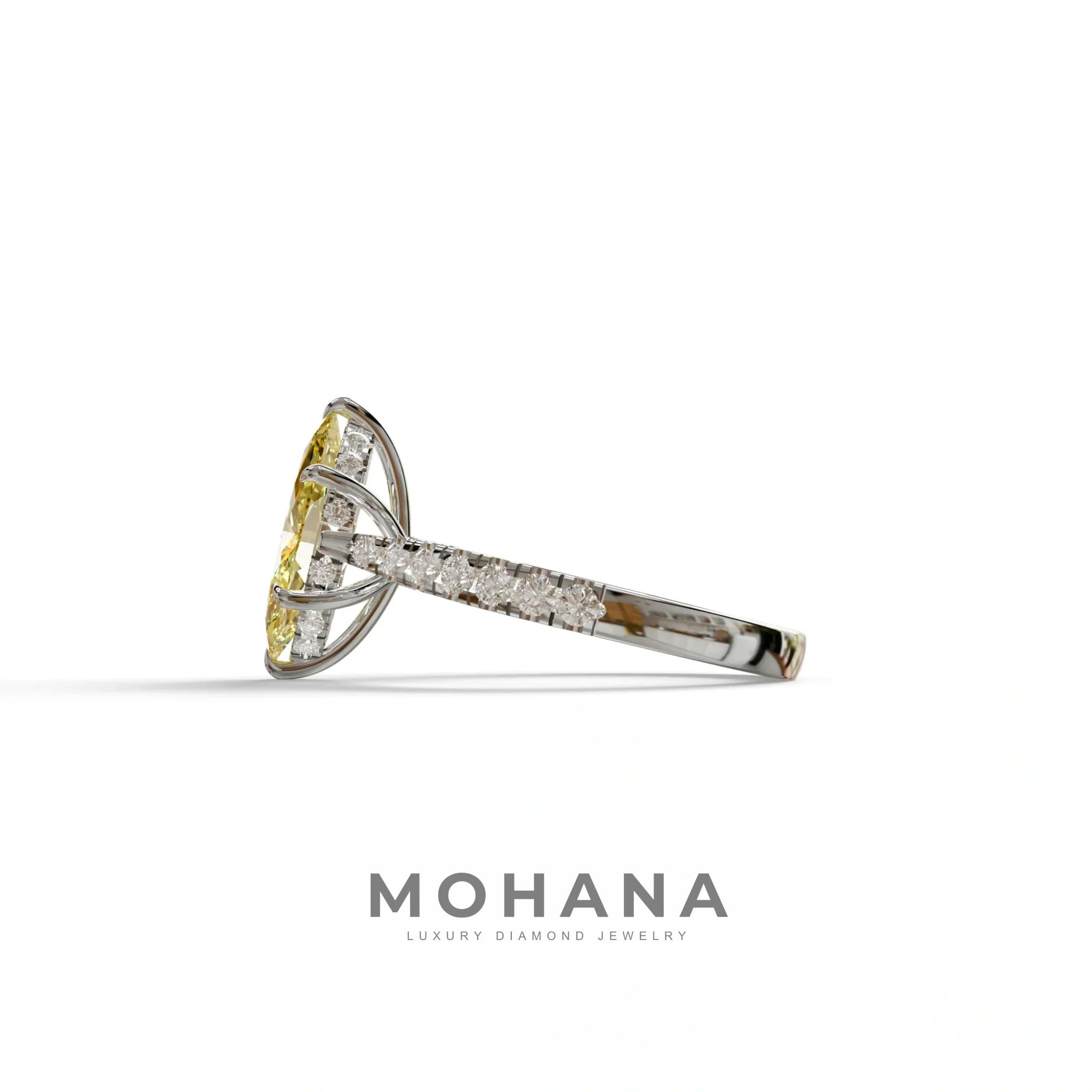 1.5 Carat Yellow Marquise Cut Lab Diamond Hidden Halo & Pave Ring - Ash