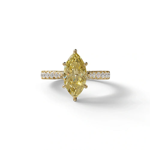 1.5 Carat Yellow Marquise Cut Lab Diamond Hidden Halo & Pave Ring - Ash - 10K Solid Gold / Yellow Gold