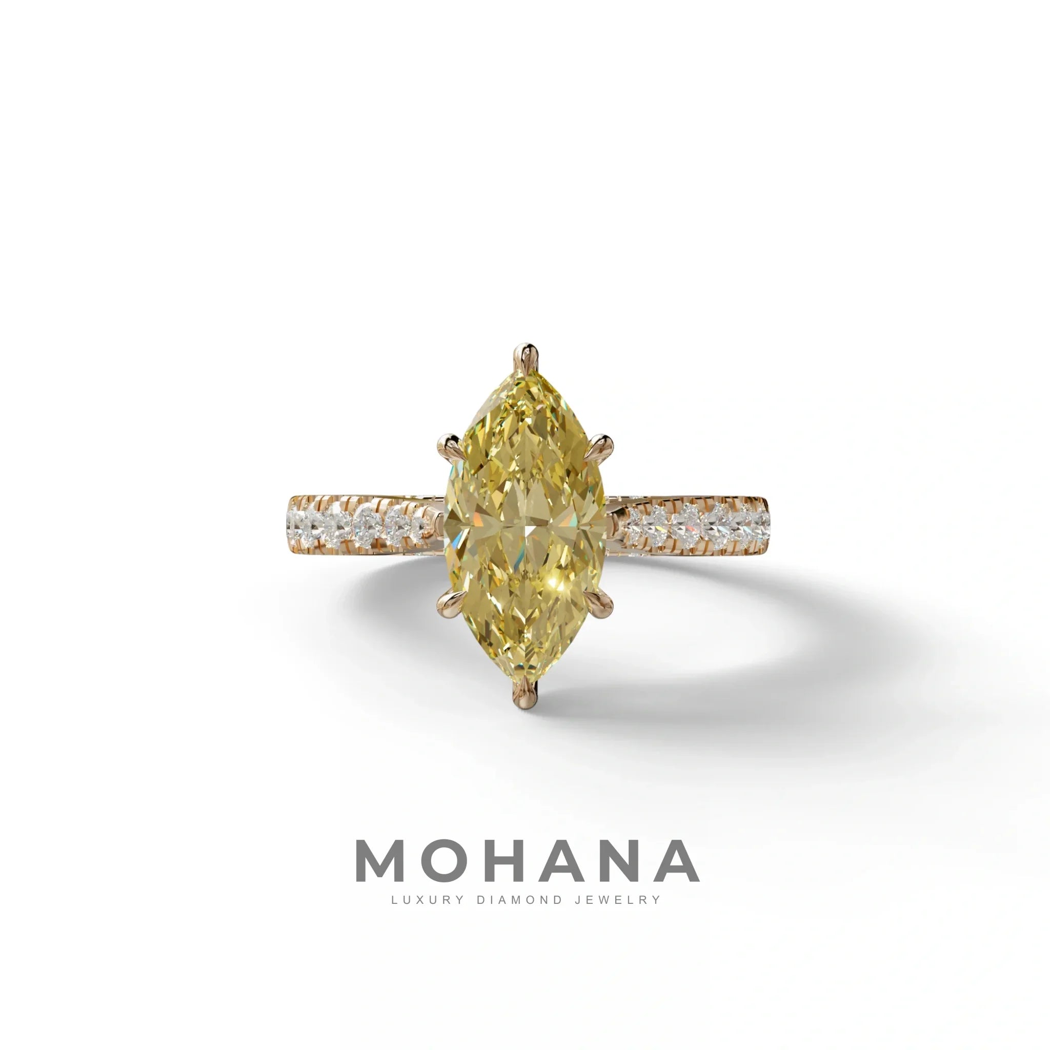 1.5 Carat Yellow Marquise Cut Lab Diamond Hidden Halo & Pave Ring - Ash - 10K Solid Gold / Rose Gold