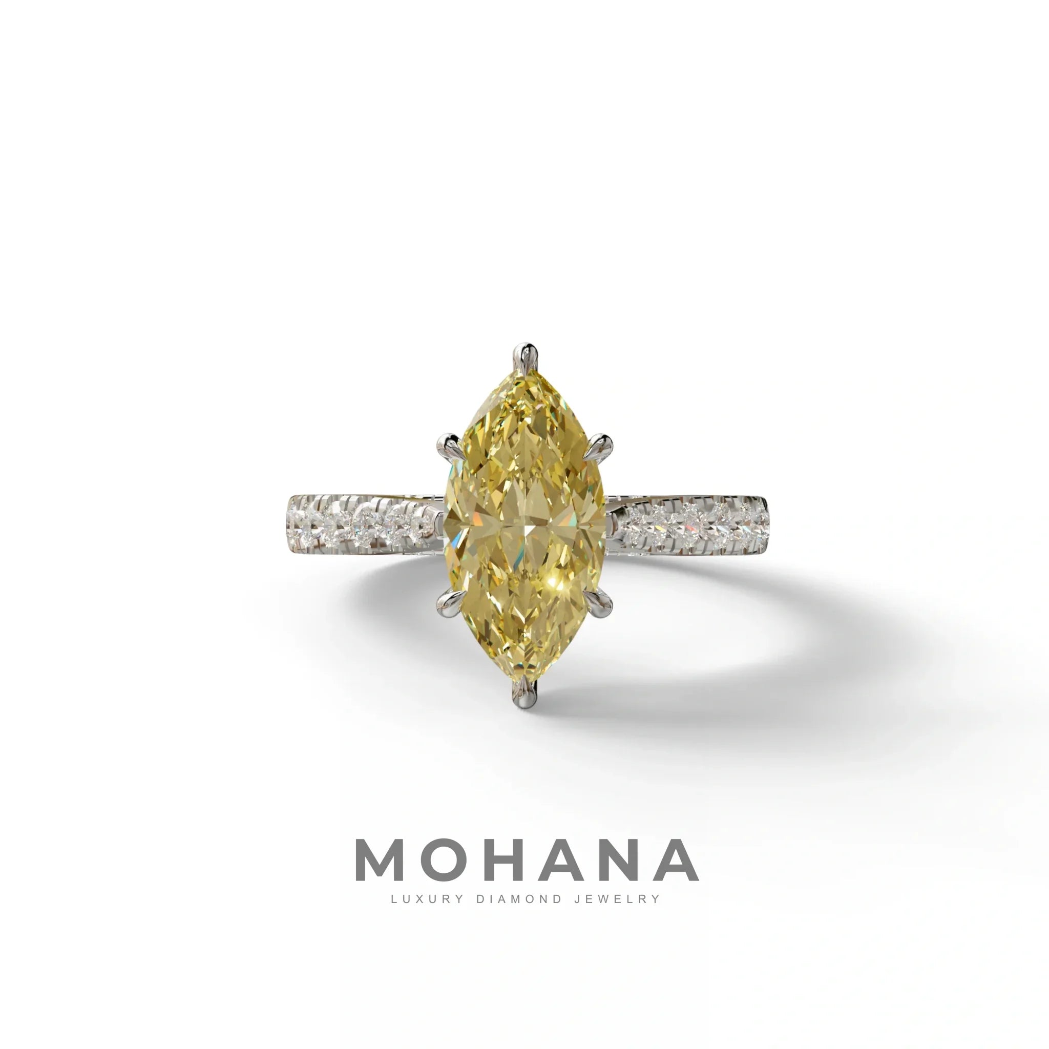 1.5 Carat Yellow Marquise Cut Lab Diamond Hidden Halo & Pave Ring - Ash - 10K Solid Gold / White Gold