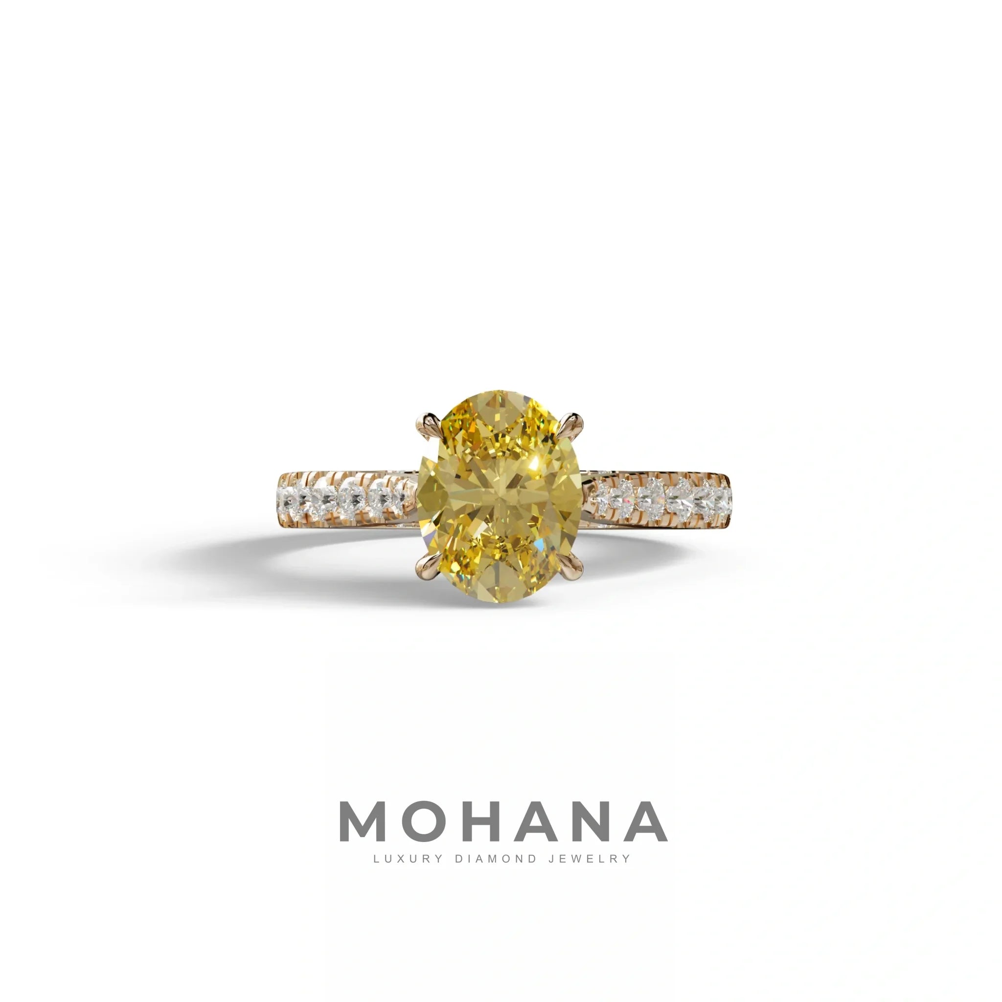 1.50 Carat Yellow Oval Cut Lab Diamond Engagement Ring - Scorpio - 10K Solid Gold / Rose Gold
