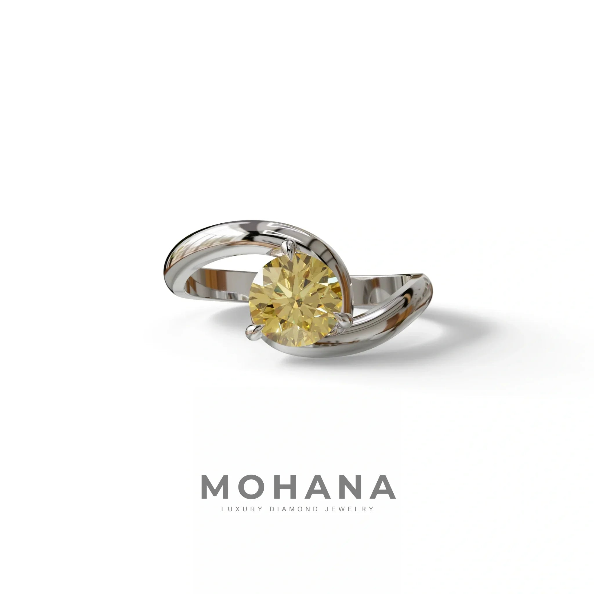 1.5 Carat Yellow Round Cut Solitaire Lab Diamond Ring - Tauras - 10K Solid Gold / White Gold