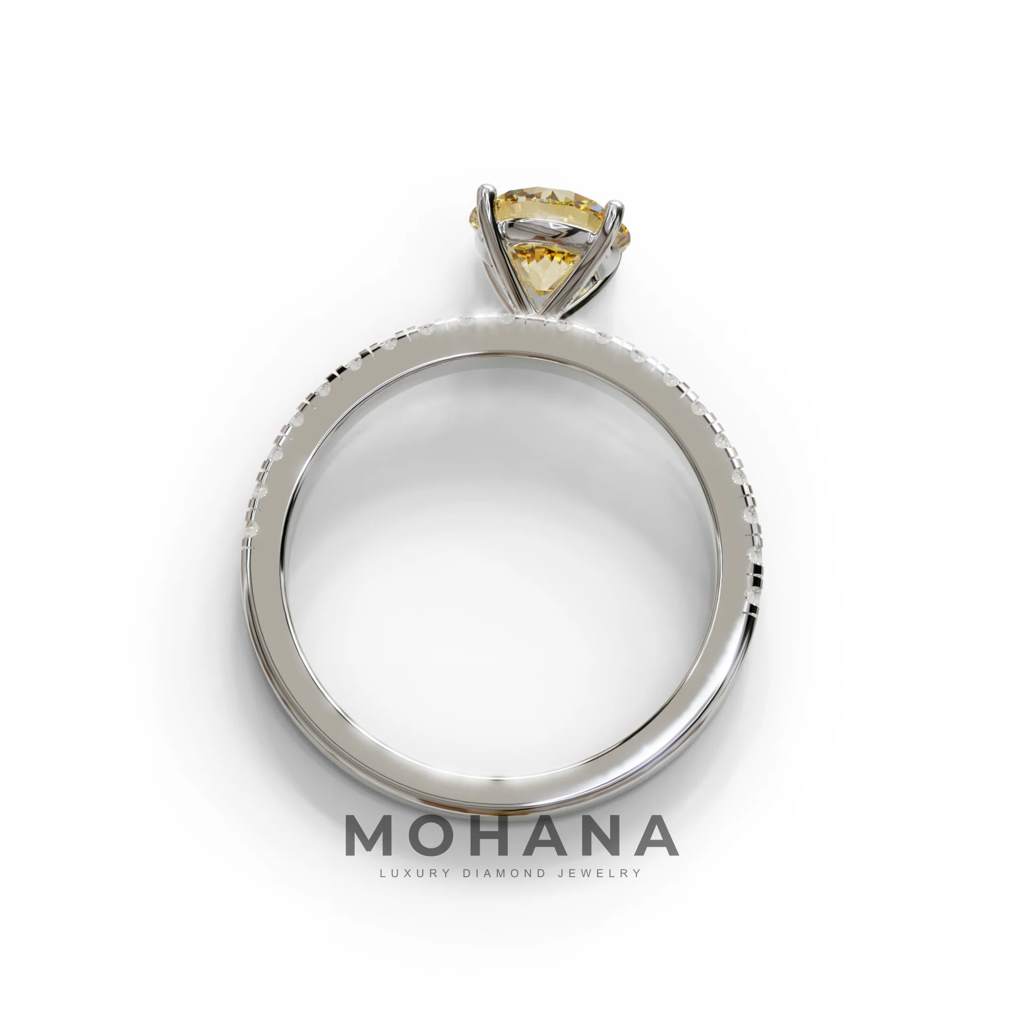 1.5 Carat Yellow Round Lab Diamond Ring - Classic Pave Set Ring