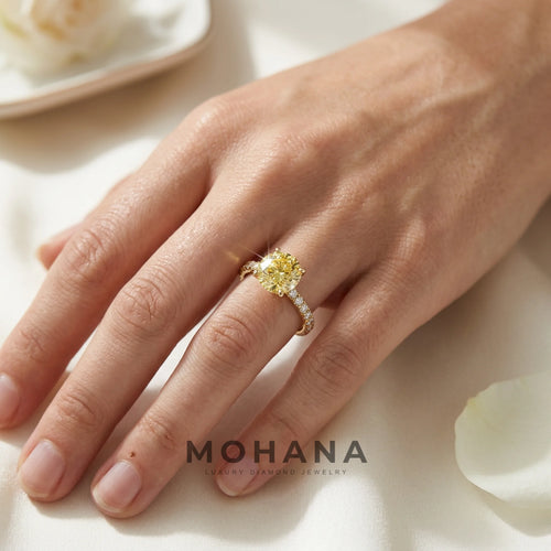 1.5 Carat Yellow Canary Round Lab Grown Diamond Engagement Ring Classic Pave Set
