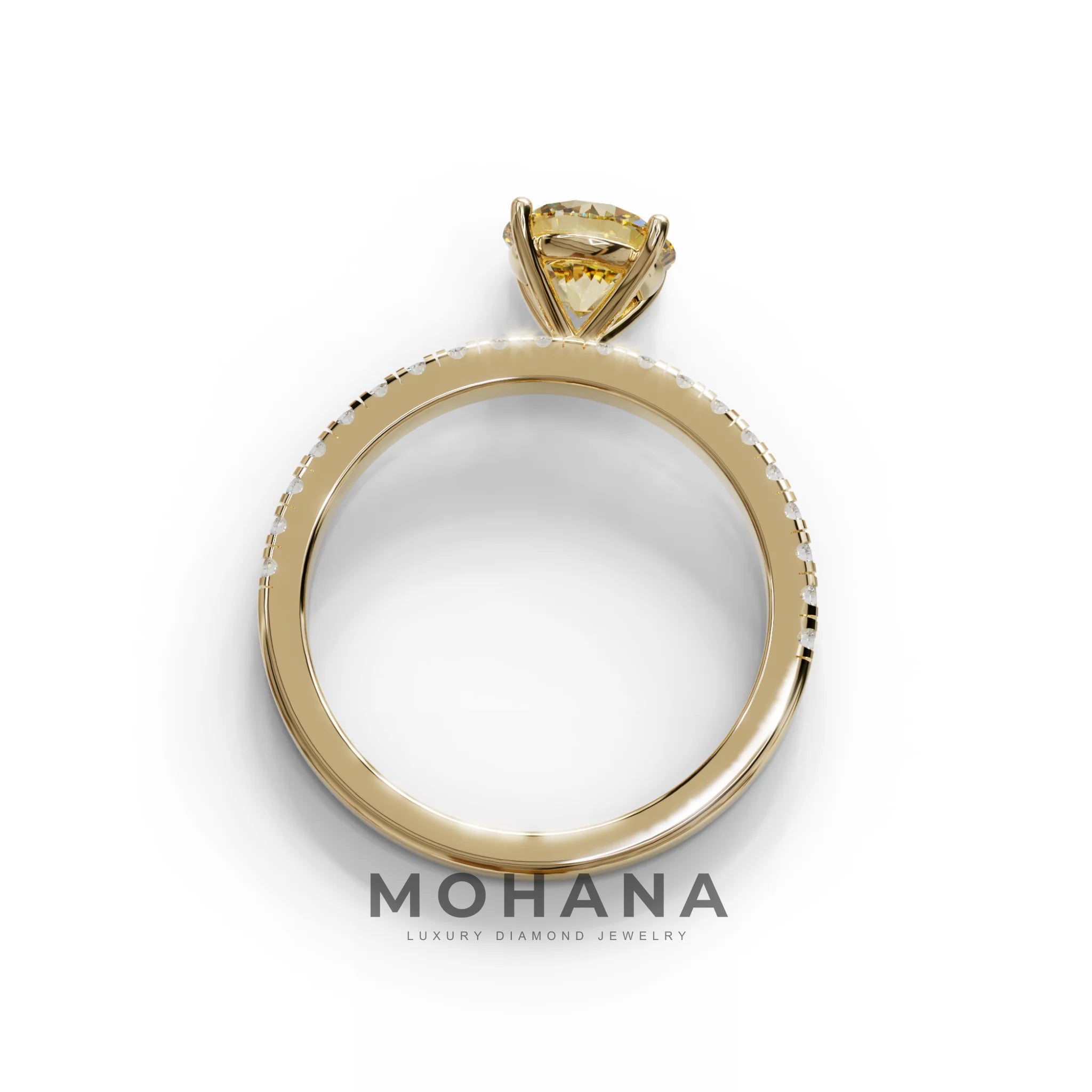 1.5 Carat Yellow Round Lab Diamond Ring - Classic Pave Set Ring