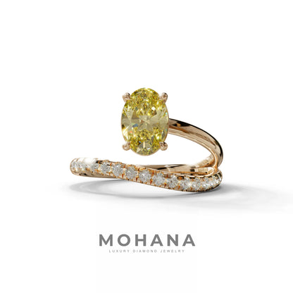 1.5 Carat S-Curve Yellow Oval Diamond Pave-set Diamond Ring - Bypass - 10K Solid Gold / Rose Gold