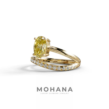 1.5 Carat S-Curve Yellow Oval Diamond Pave-set Diamond Ring - Bypass