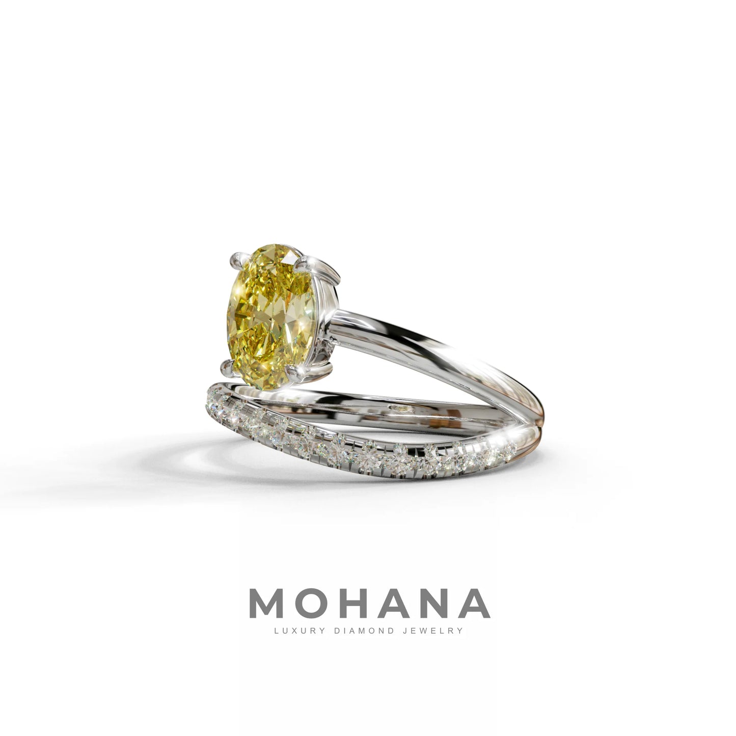 1.5 Carat S-Curve Yellow Oval Diamond Pave-set Diamond Ring - Bypass