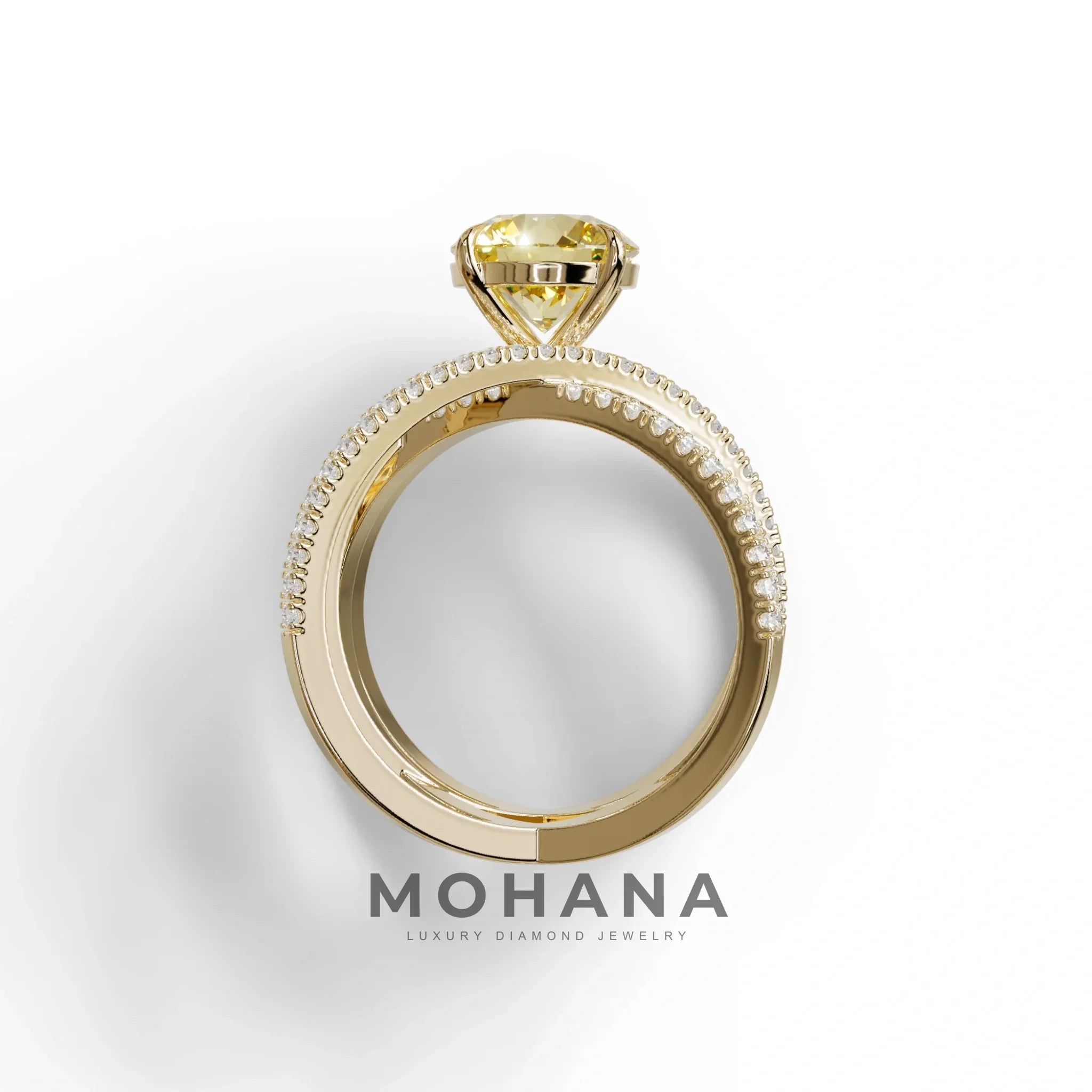 1.5 Carat Yellow Round Cut Criss Cross Lab Diamond Ring - Elegant