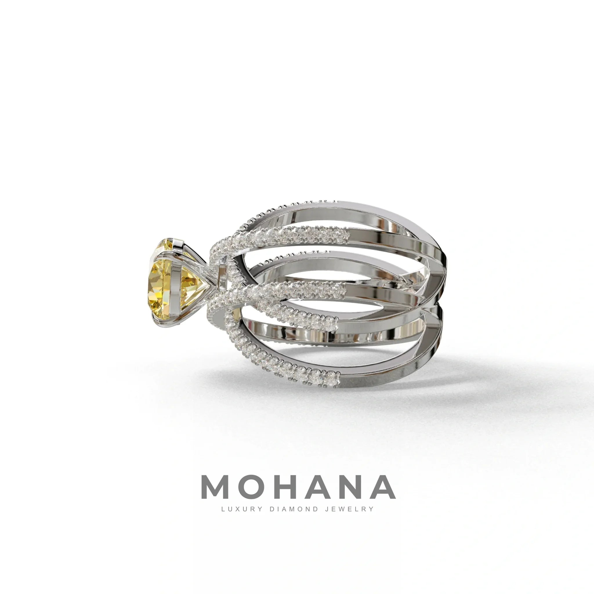 1.5 Carat Yellow Round Cut Criss Cross Lab Diamond Ring - Elegant
