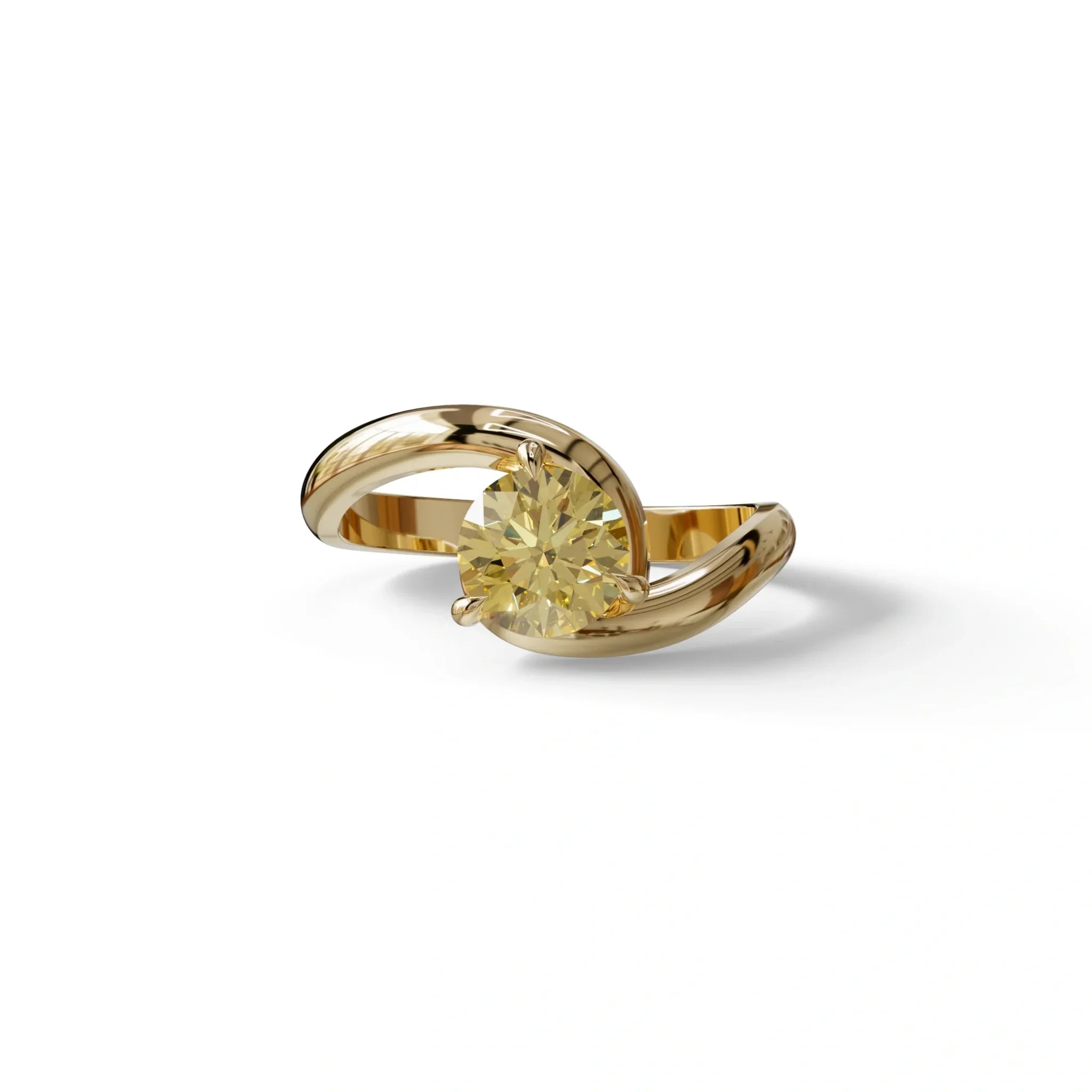 1.5 Carat Yellow Round Cut Solitaire Lab Diamond Ring - Tauras - 10K Solid Gold / Yellow Gold