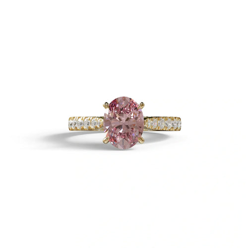 1.50 Carat Pink Oval Cut Lab Diamond Engagement Ring - Scorpio - 10K Solid Gold / Yellow Gold
