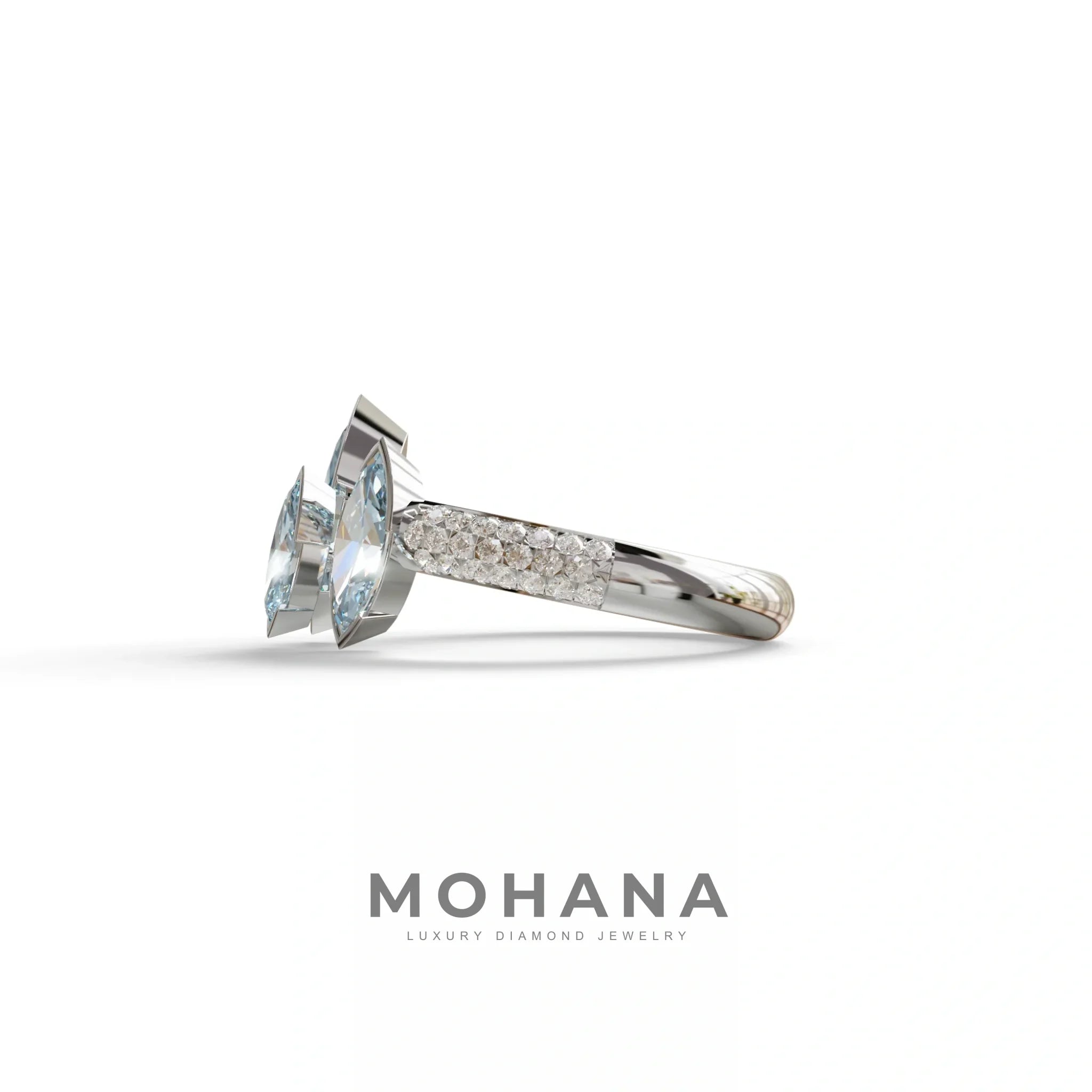 3 Stone 1.75 Ct Blue Marquise Cut Pave Setting Lab Diamond Ring - Dutch
