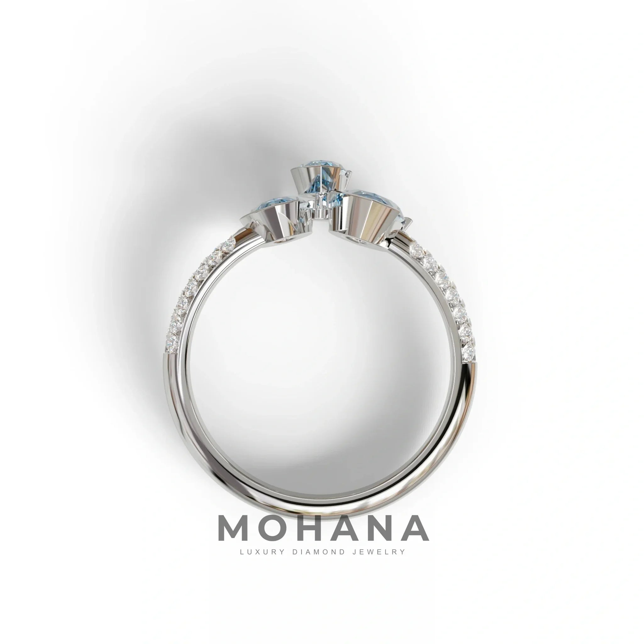 3 Stone 1.75 Ct Blue Marquise Cut Pave Setting Lab Diamond Ring - Dutch