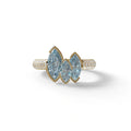 3 Stone 1.75 Ct Blue Marquise Cut Pave Setting Lab Diamond Ring - Dutch - 10K Solid Gold / Yellow Gold