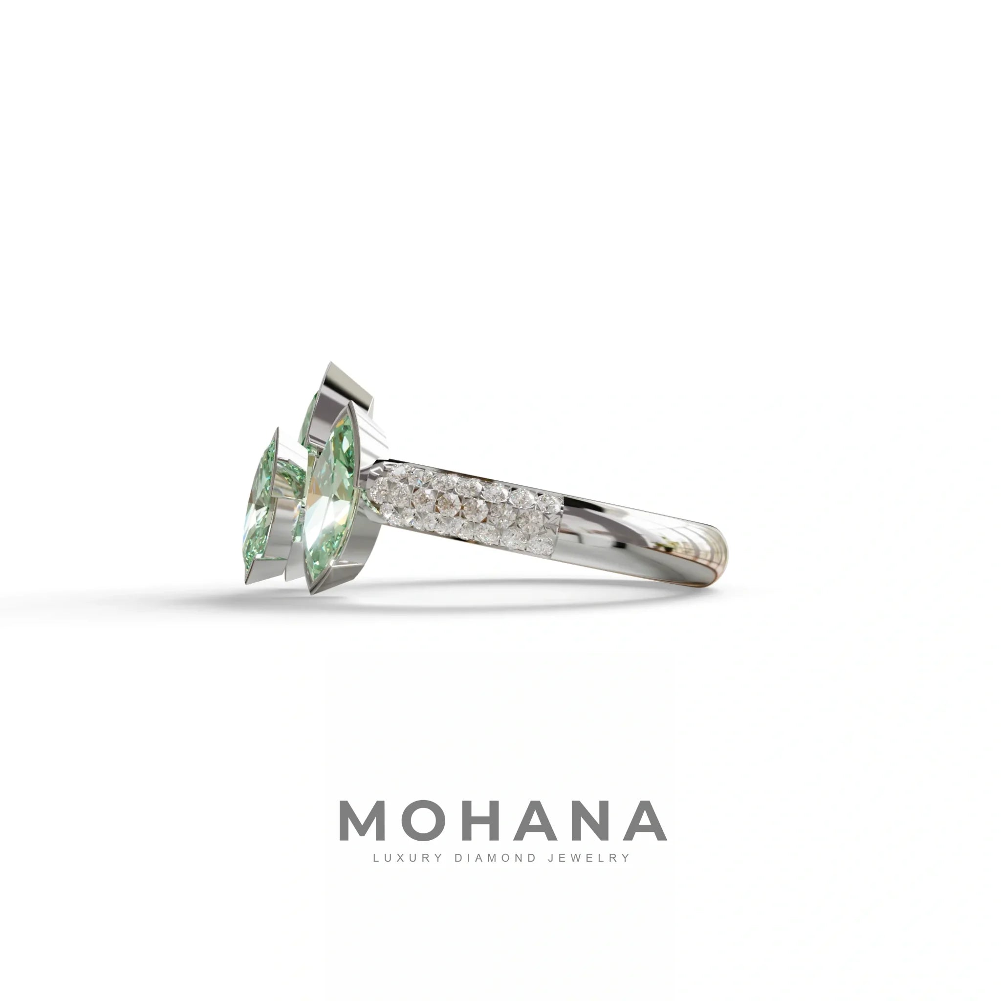 3 Stone 1.75 Ct Green Marquise Cut Pave Setting Lab Diamond Ring - Dutch