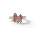 3 Stone 1.75 Ct Pink Marquise Cut Pave Setting Lab Diamond Ring - Dutch - 10K Solid Gold / Yellow Gold