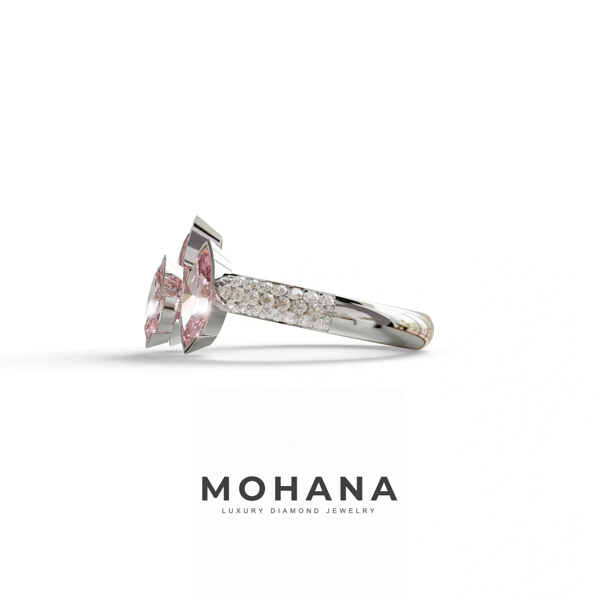 3 Stone 1.75 Ct Pink Marquise Cut Pave Setting Lab Diamond Ring - Dutch