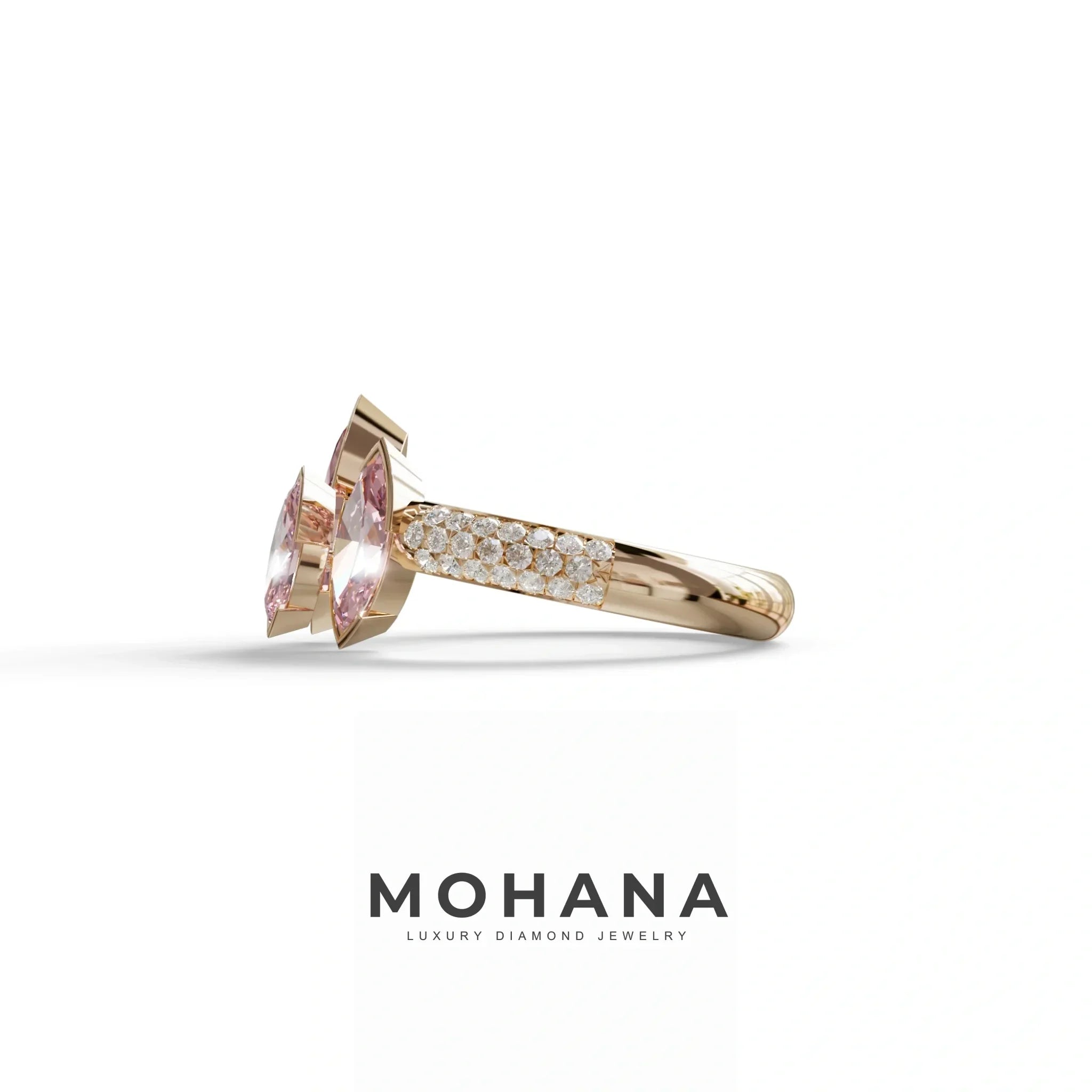 3 Stone 1.75 Ct Pink Marquise Cut Pave Setting Lab Diamond Ring - Dutch