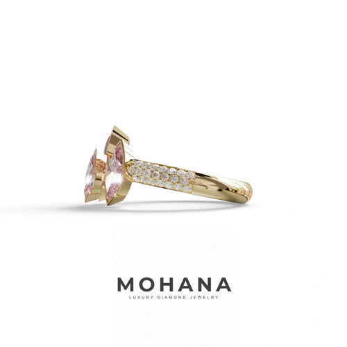 3 Stone 1.75 Ct Pink Marquise Cut Pave Setting Lab Diamond Ring - Dutch