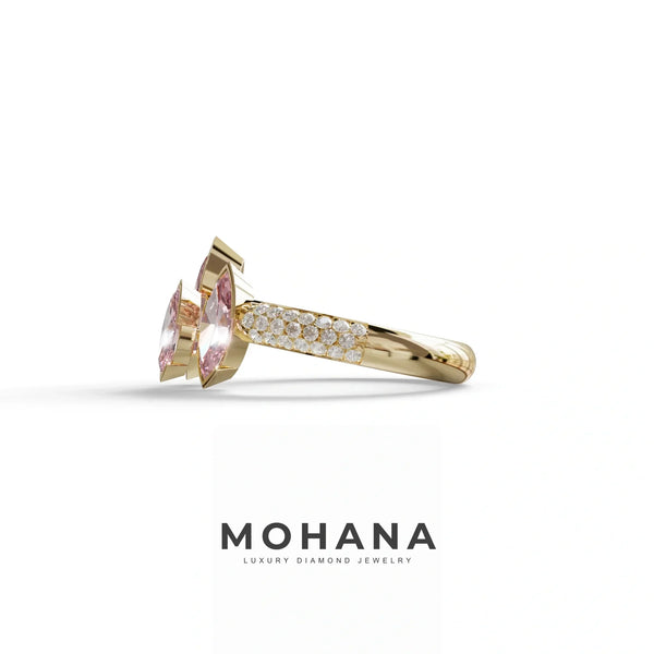 1.75 Carat Pink Lab Grown Diamond Engagement Ring – Marquise Cut Three Stone | Dutch alternate view