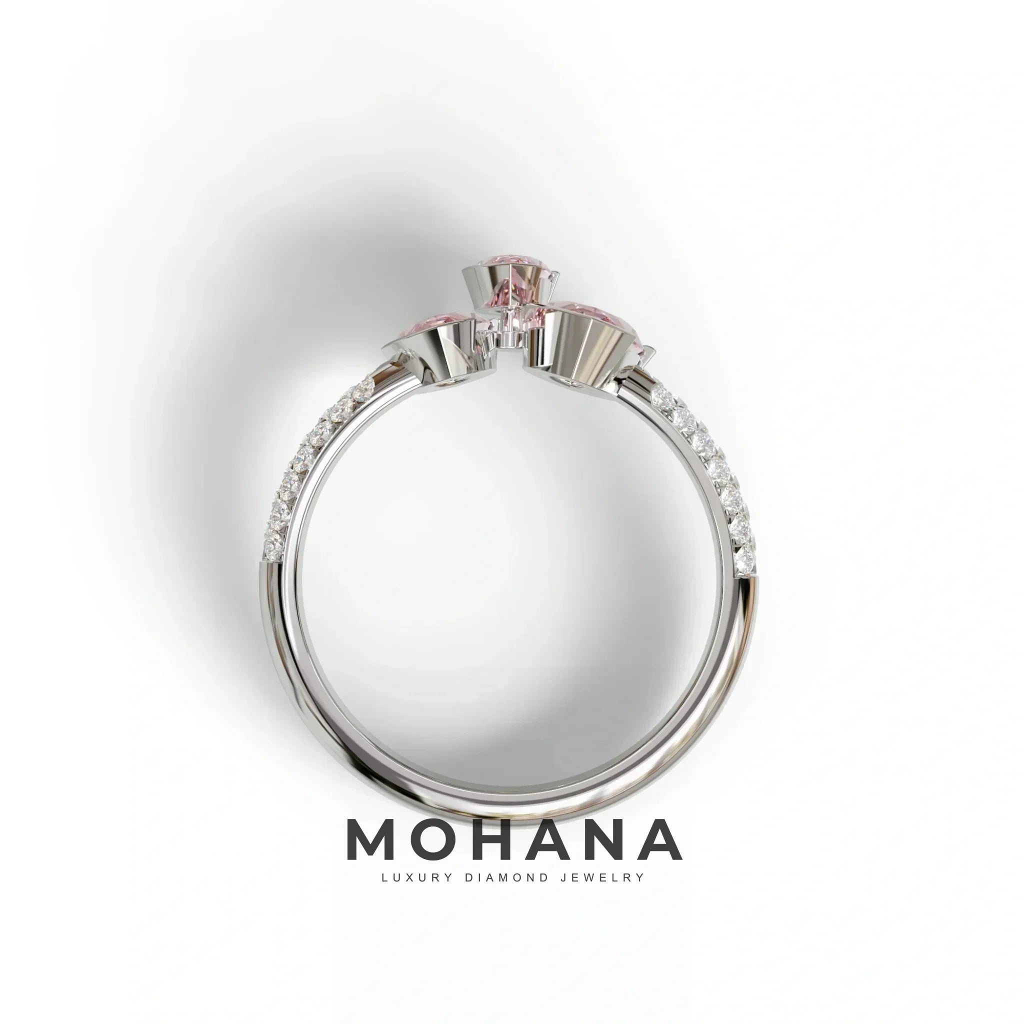 3 Stone 1.75 Ct Pink Marquise Cut Pave Setting Lab Diamond Ring - Dutch