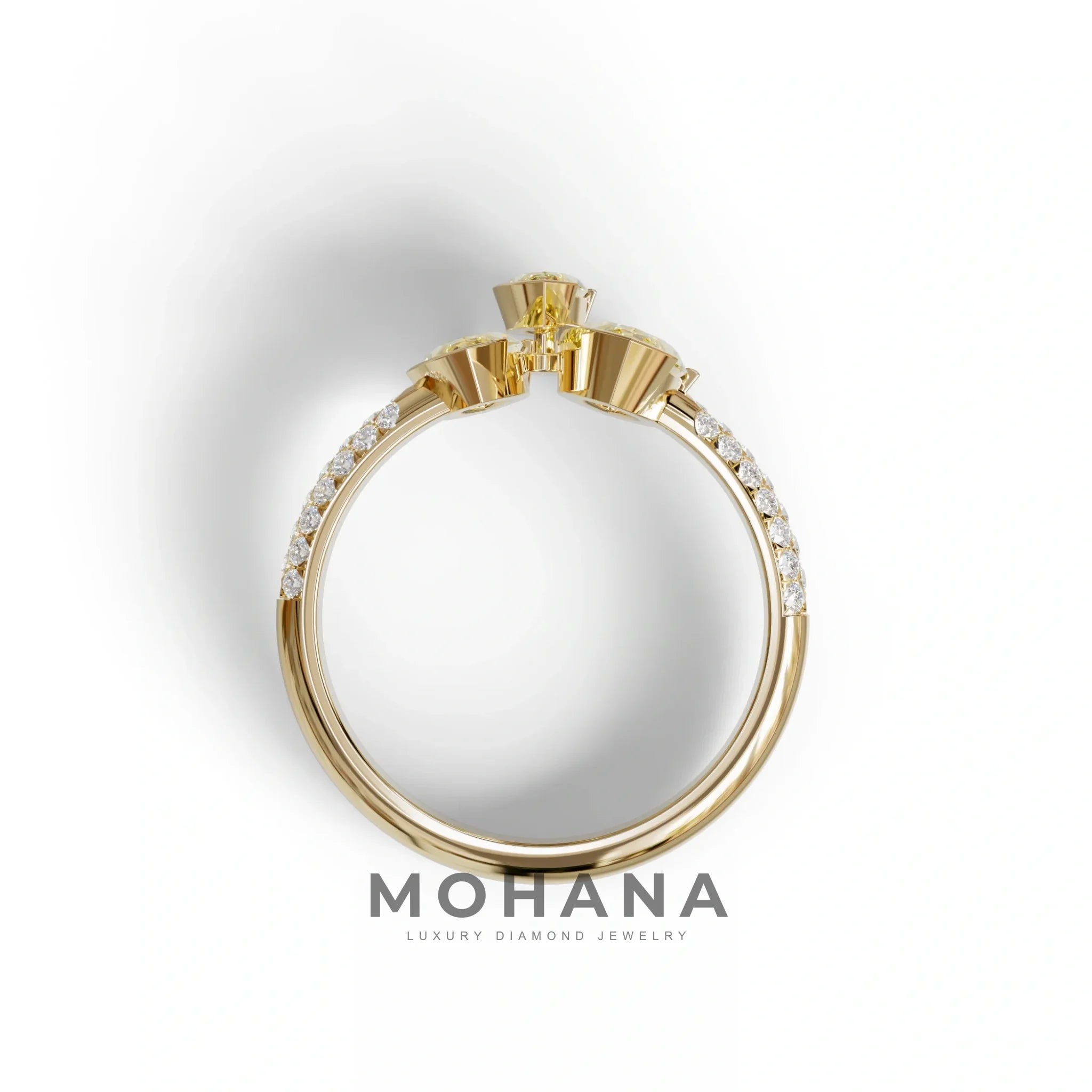 3 Stone 1.75 Ct Yellow Marquise Cut Pave Setting Lab Diamond Ring - Dutch