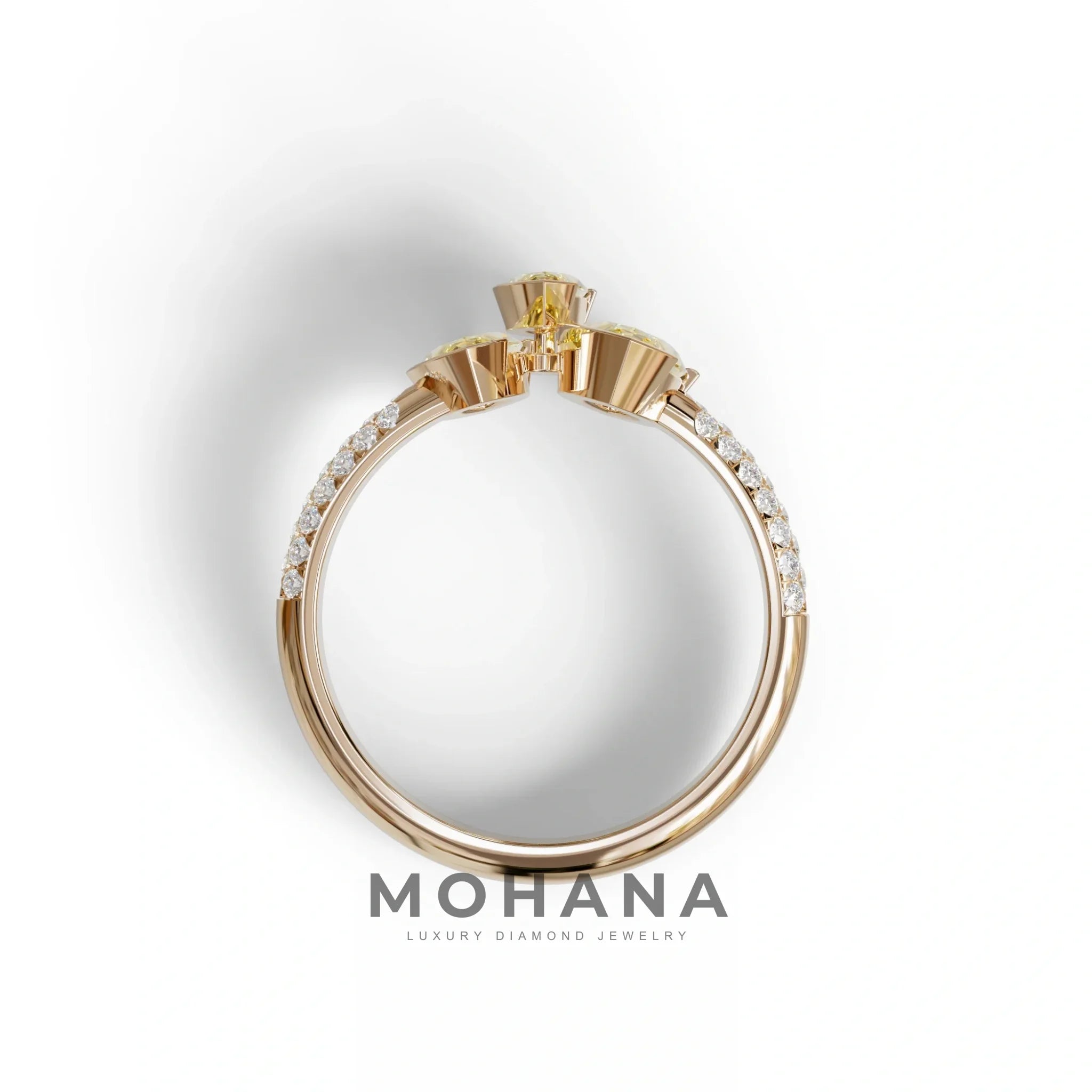 3 Stone 1.75 Ct Yellow Marquise Cut Pave Setting Lab Diamond Ring - Dutch