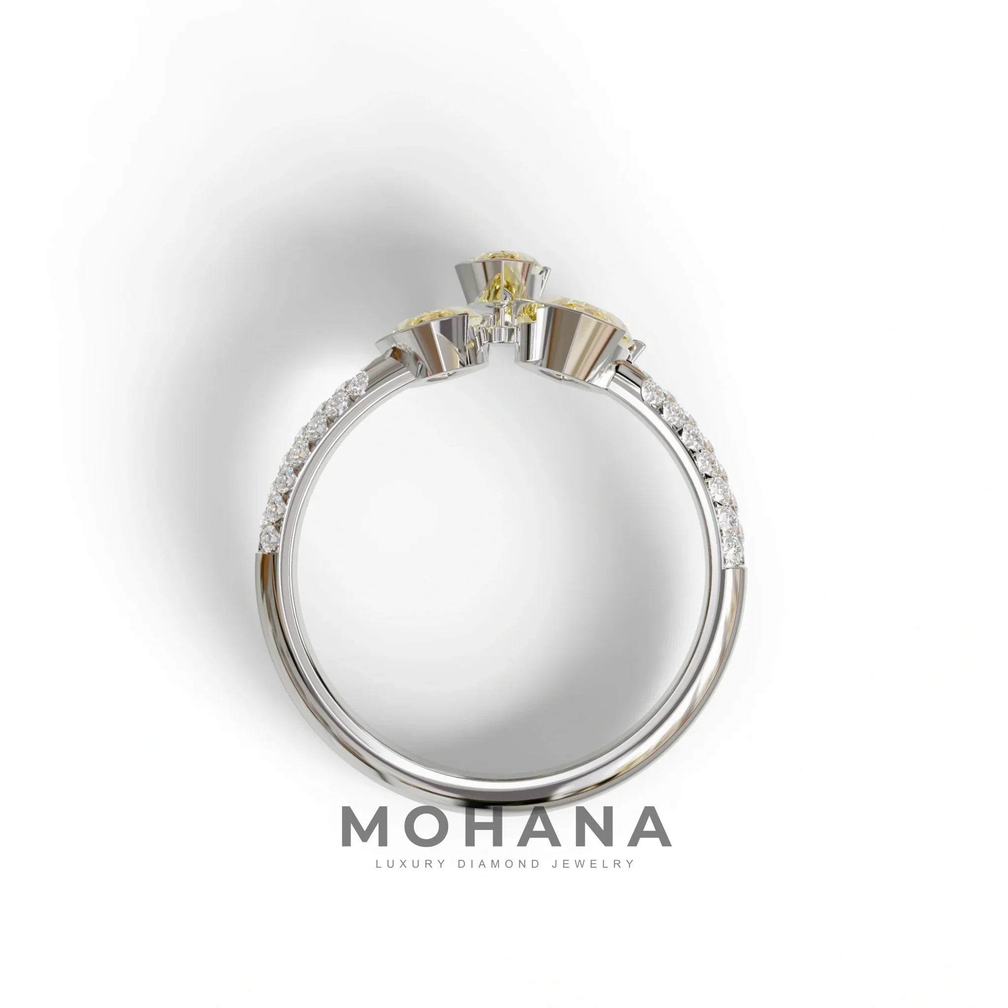 3 Stone 1.75 Ct Yellow Marquise Cut Pave Setting Lab Diamond Ring - Dutch