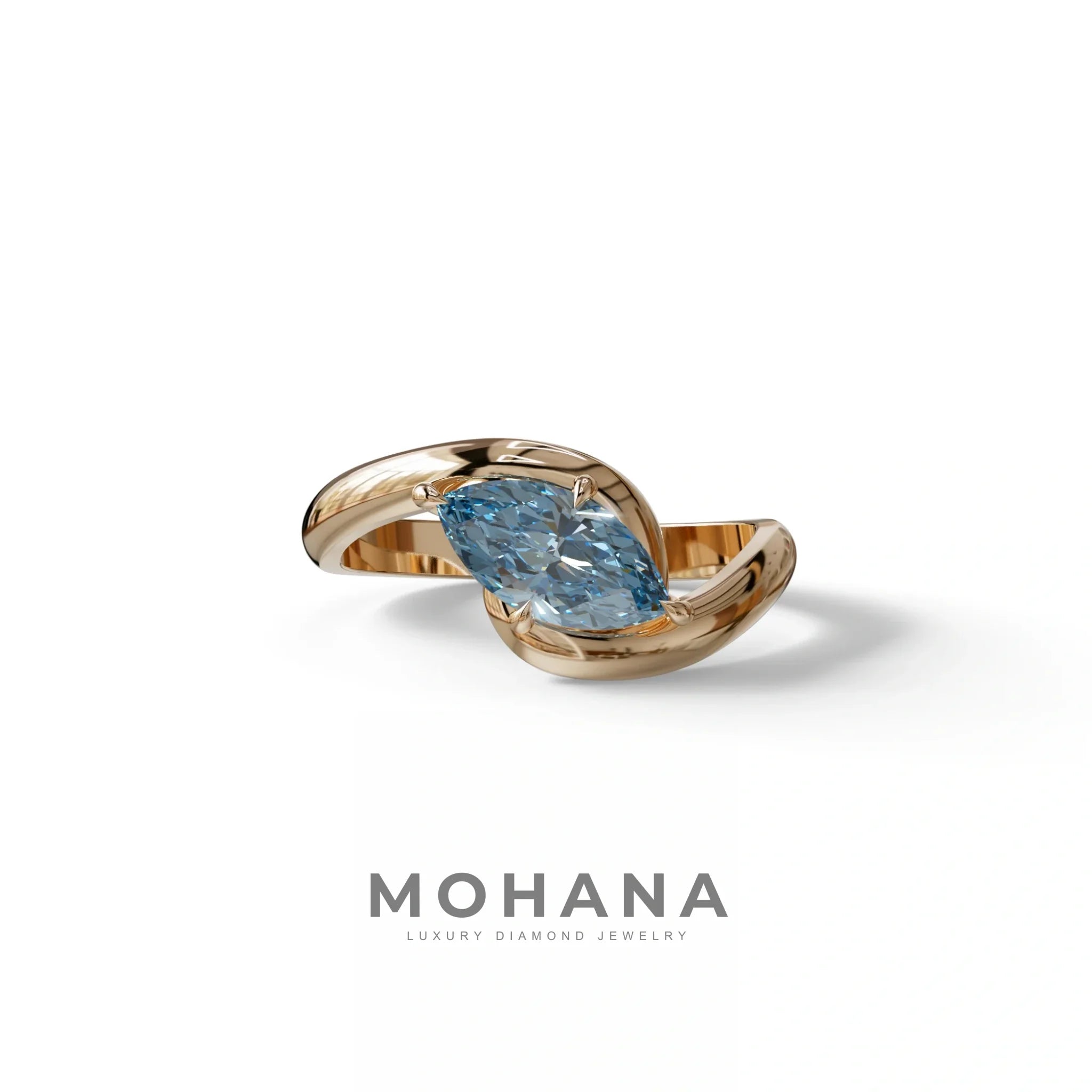 1 Carat Blue Color Marquise Cut Lab Diamond Engagement Ring - Virgo - 10K Solid Gold / Rose Gold