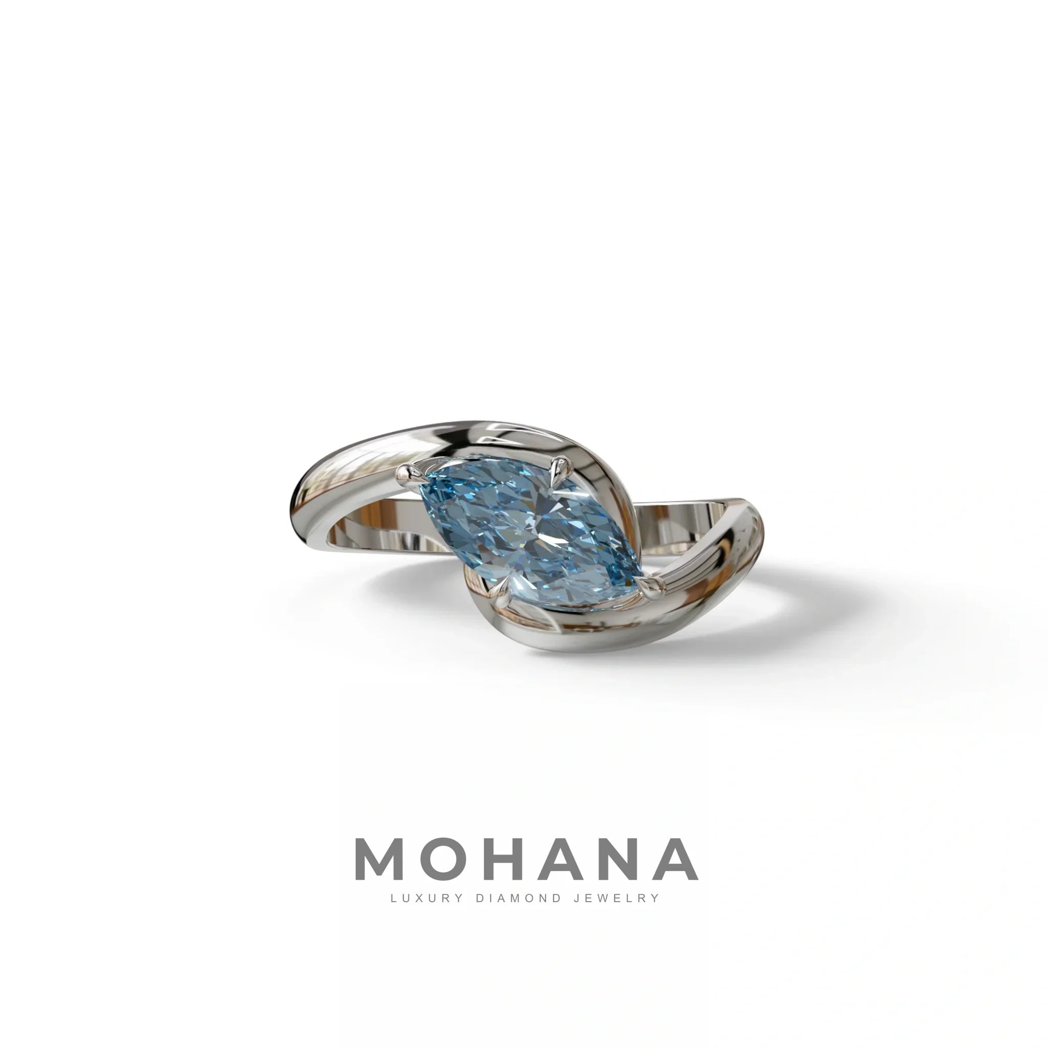 1 Carat Blue Color Marquise Cut Lab Diamond Engagement Ring - Virgo - 10K Solid Gold / White Gold