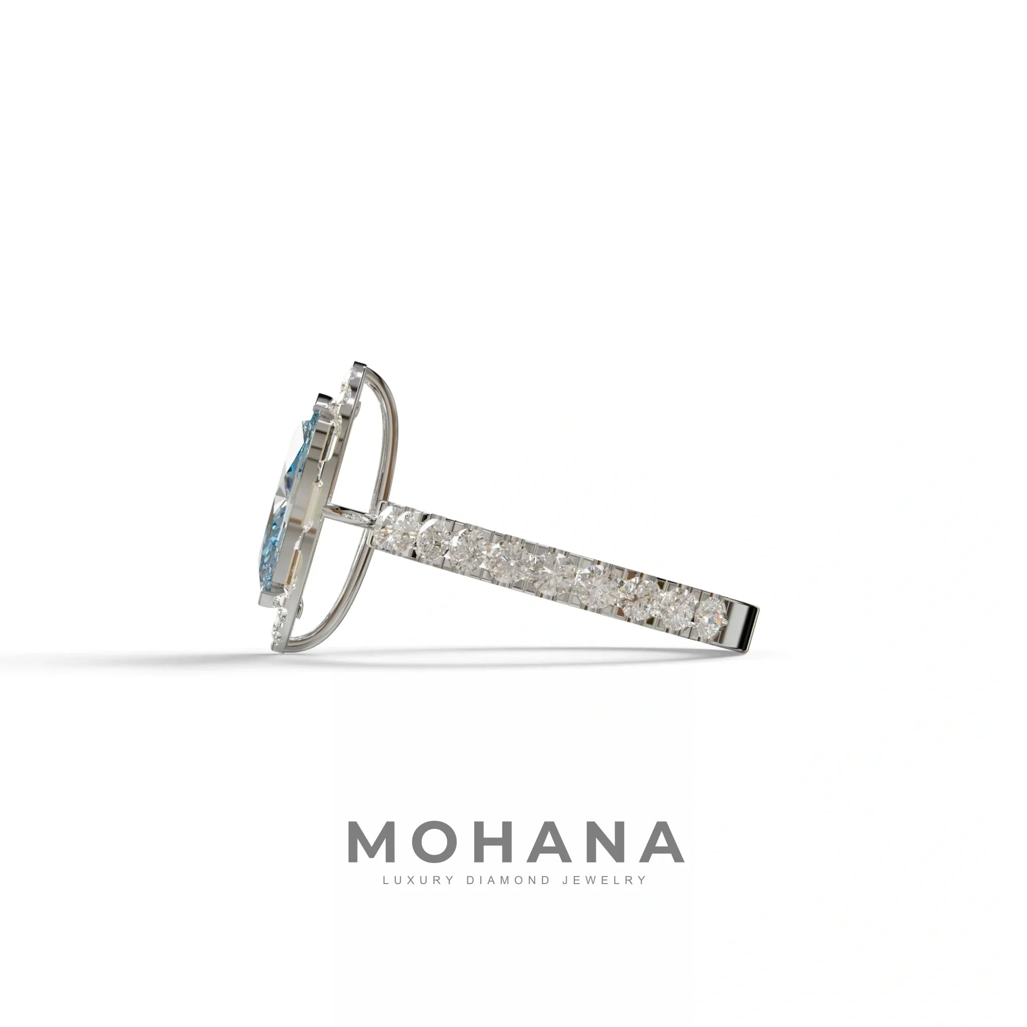 1 Carat Blue Marquise Halo Pave Lab Grown Diamond Ring - Luxe