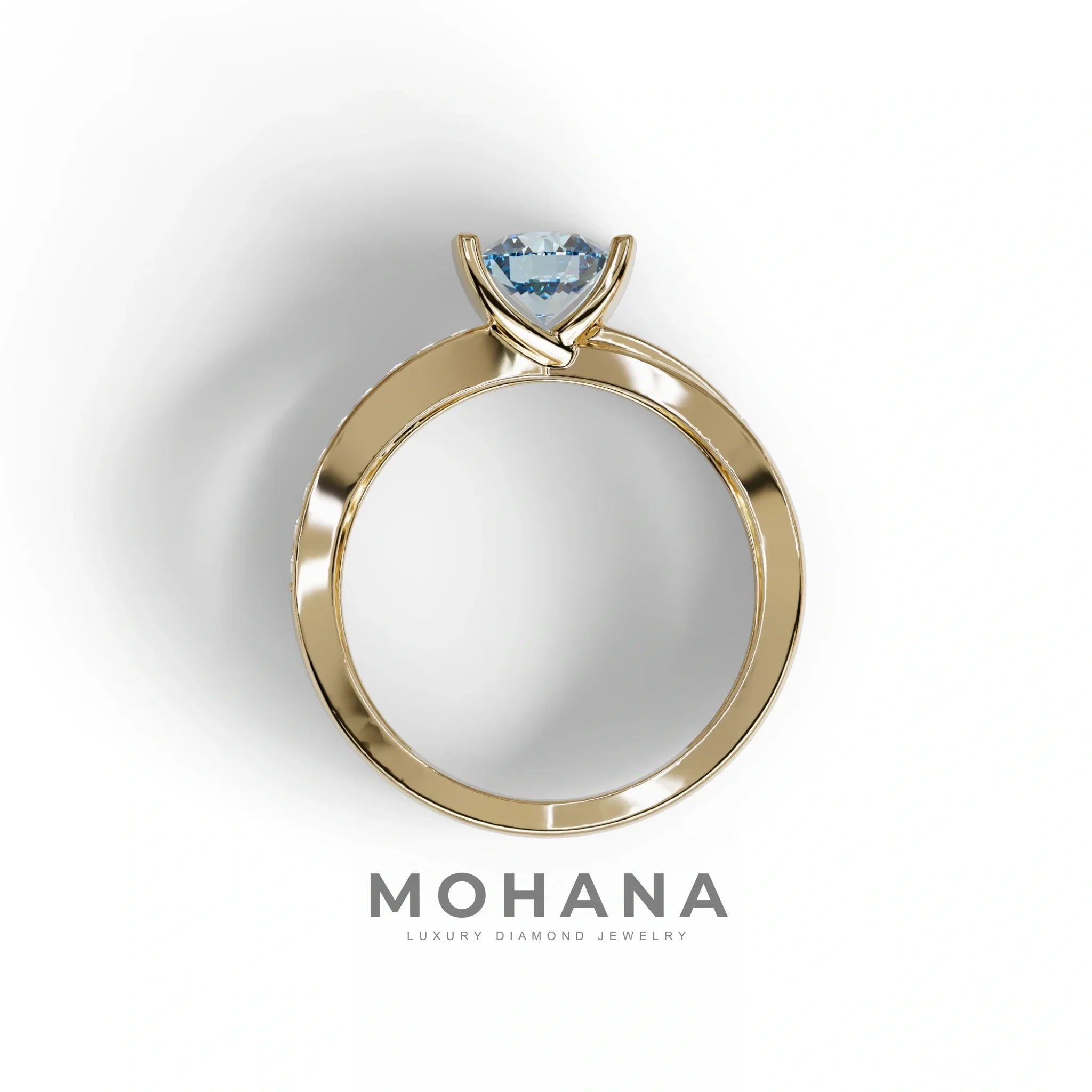1 Carat Blue Round Cut Lab Diamond Crossover Ring Pave Setting - Lisa