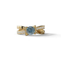 1 Carat Blue Round Cut Lab Diamond Crossover Ring Pave Setting - Lisa - 10K Solid Gold / Yellow Gold