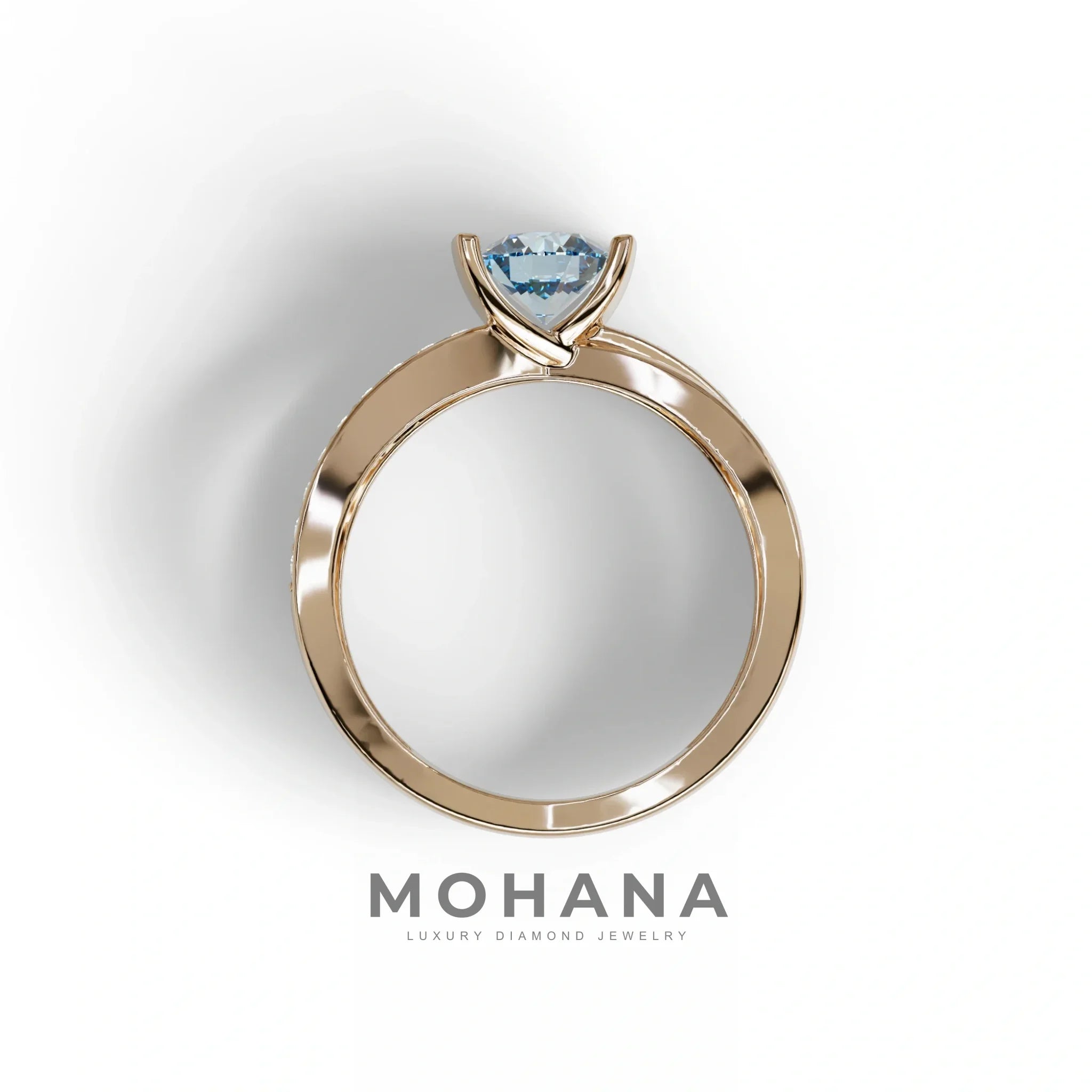 1 Carat Blue Round Cut Lab Diamond Crossover Ring Pave Setting - Lisa