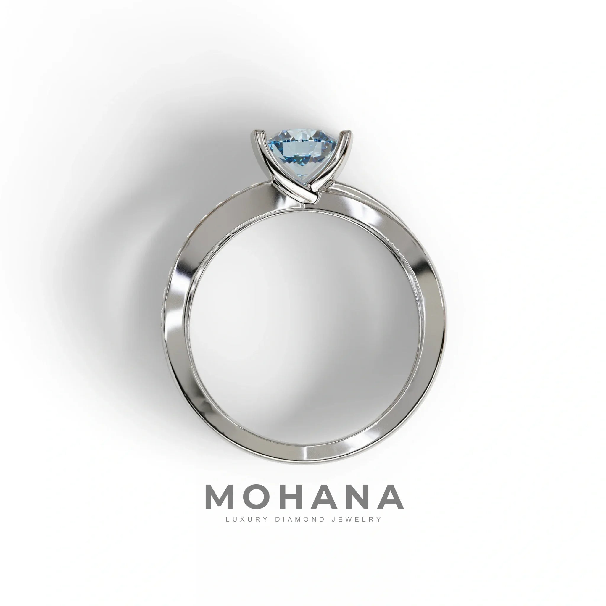1 Carat Blue Round Cut Lab Diamond Crossover Ring Pave Setting - Lisa